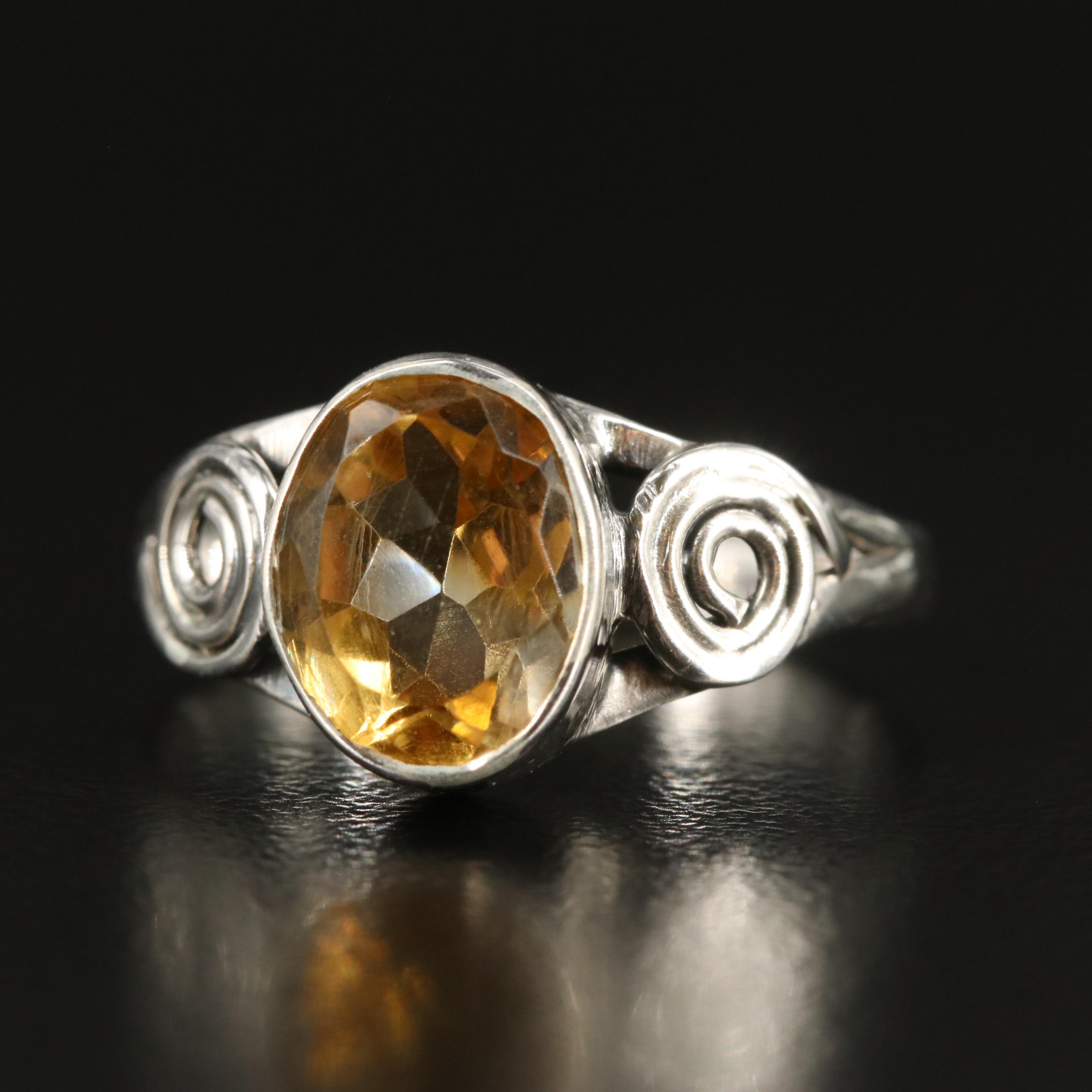 Sterling Citrine Tapered Ring