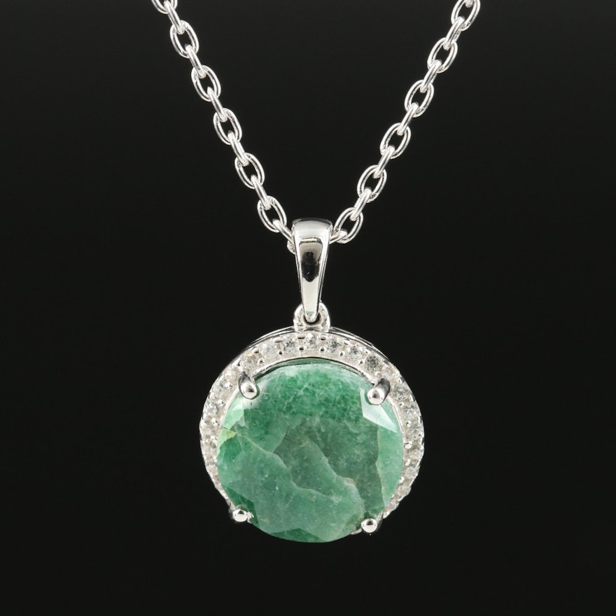 Sterling Emerald and Zircon Pendant Necklace