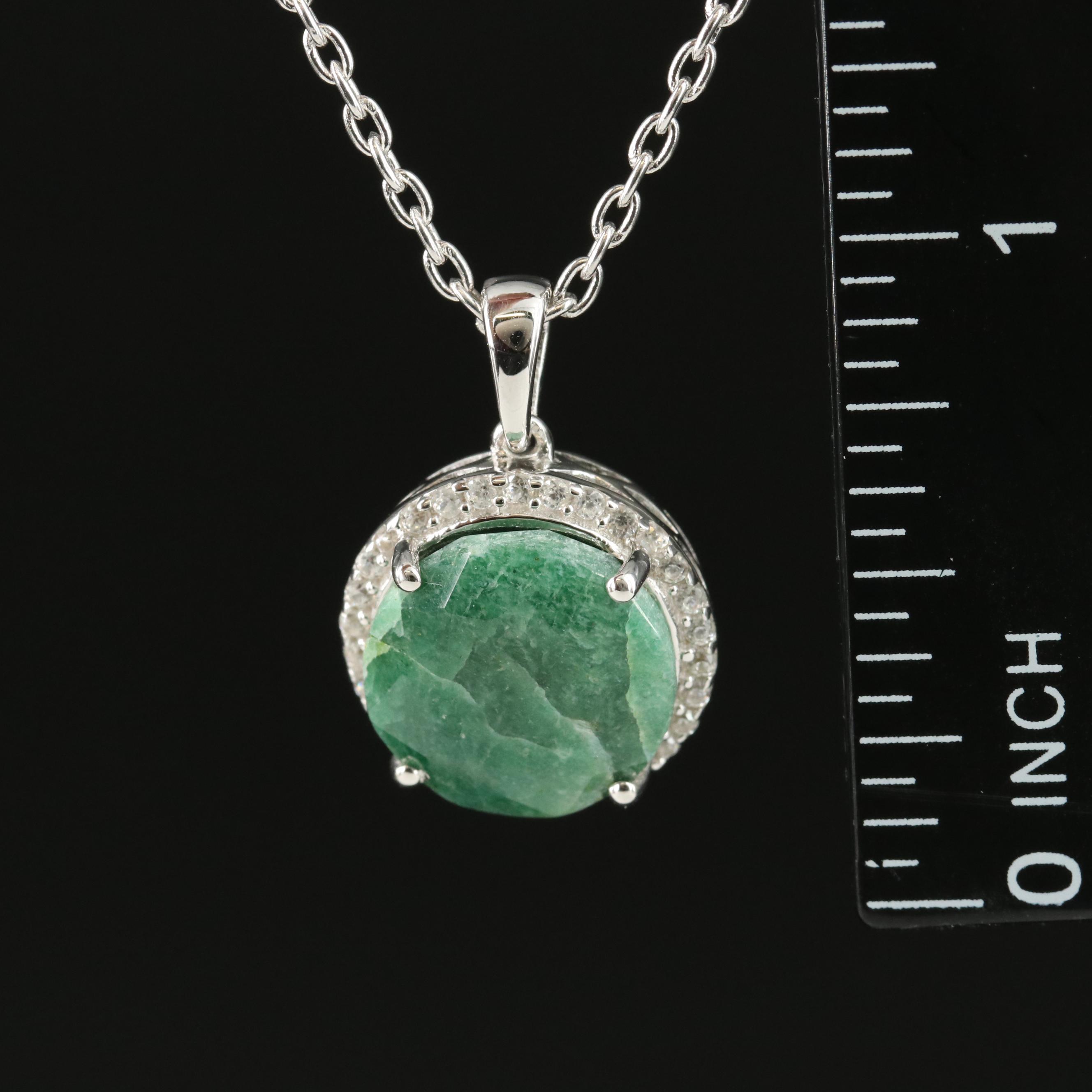 Sterling Emerald and Zircon Pendant Necklace