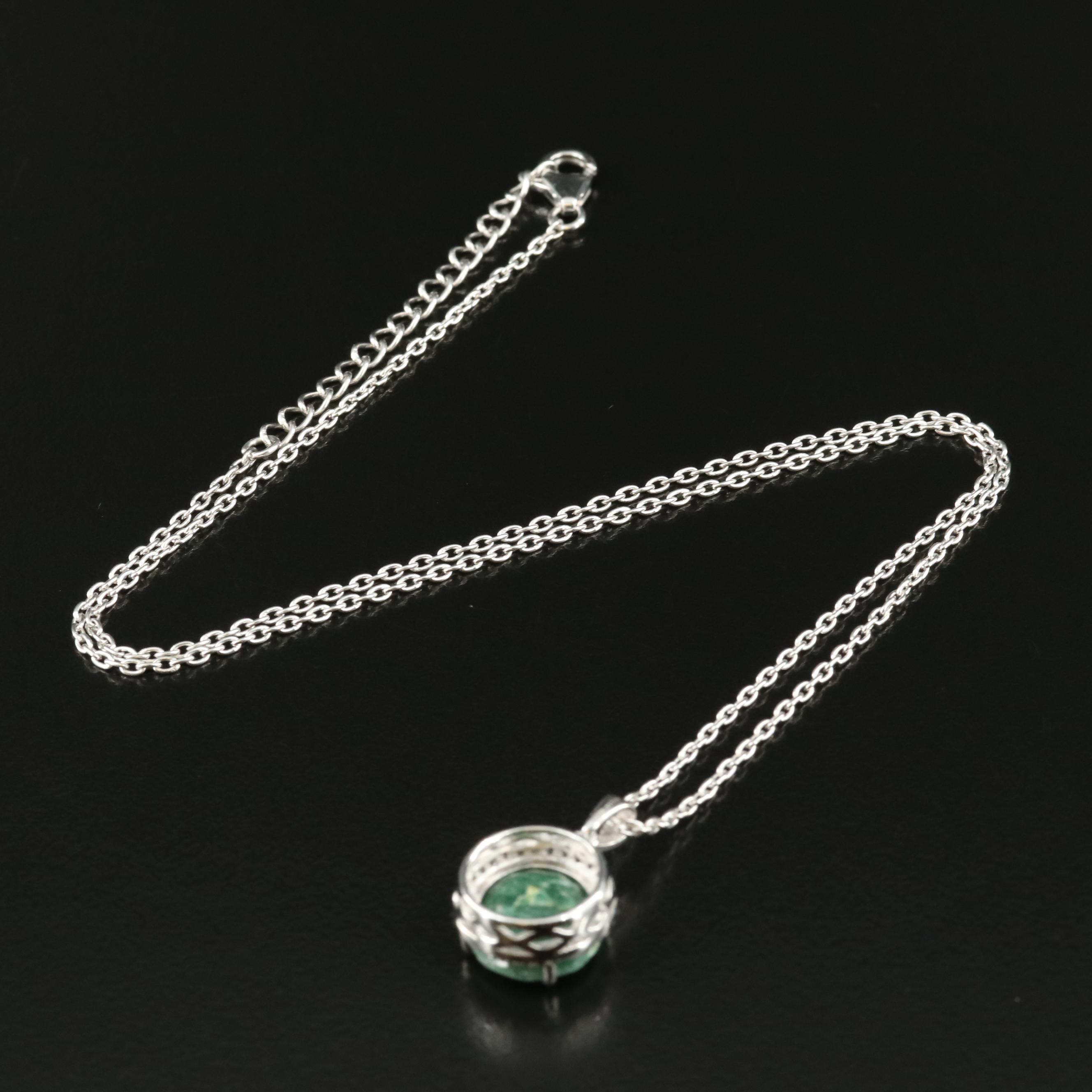 Sterling Emerald and Zircon Pendant Necklace