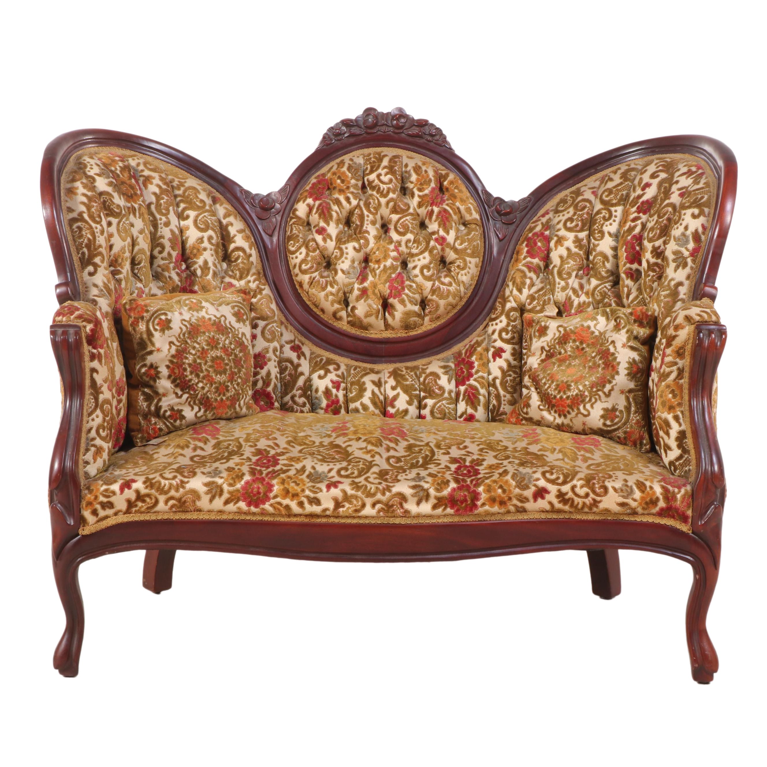 Kimball Rococo Revival Style Mahogany and Custom-Upholstered Loveseat
