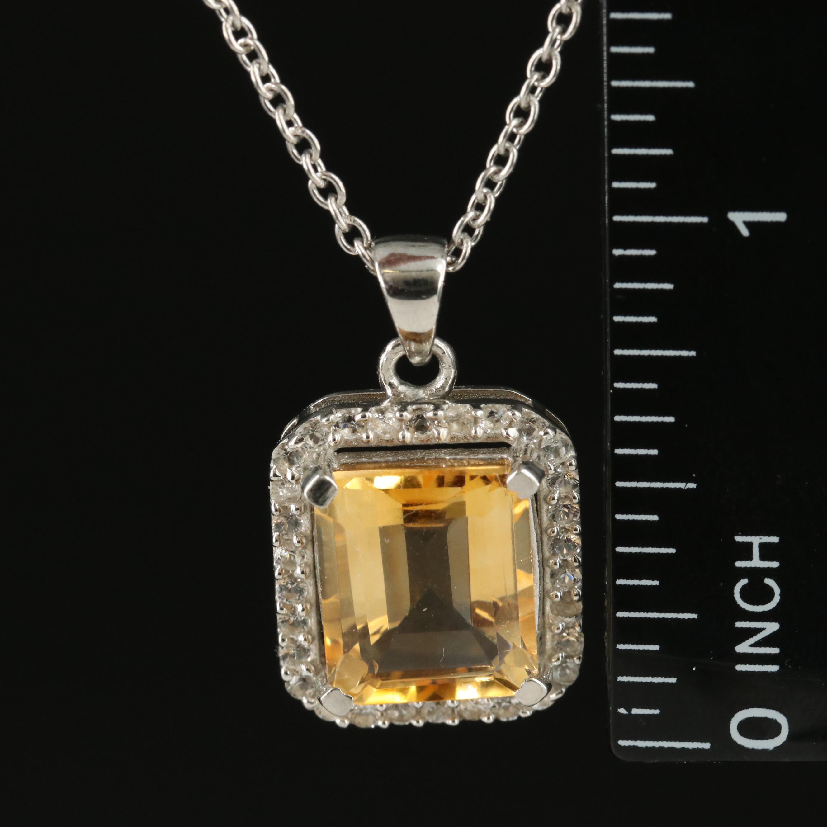 Sterling Citrine and White Topaz Pendant Necklace