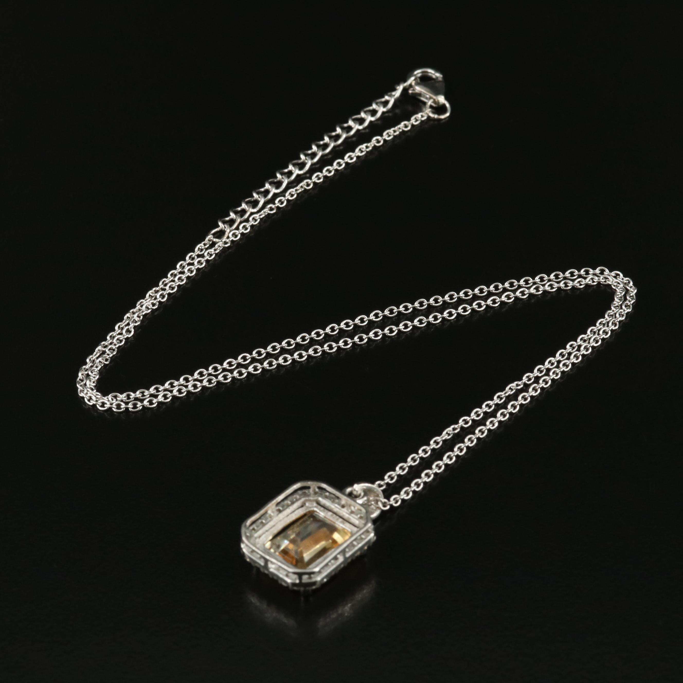 Sterling Citrine and White Topaz Pendant Necklace