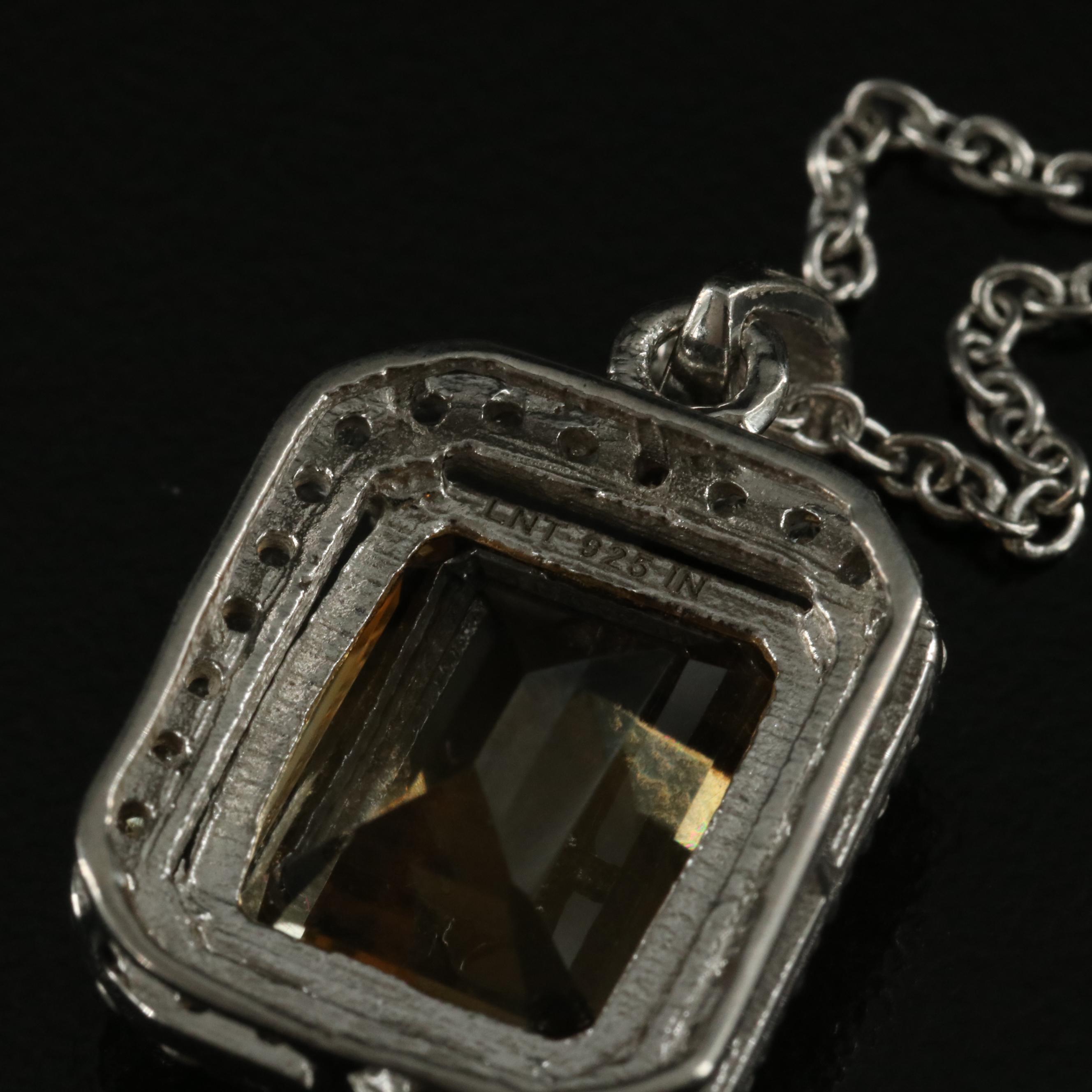 Sterling Citrine and White Topaz Pendant Necklace