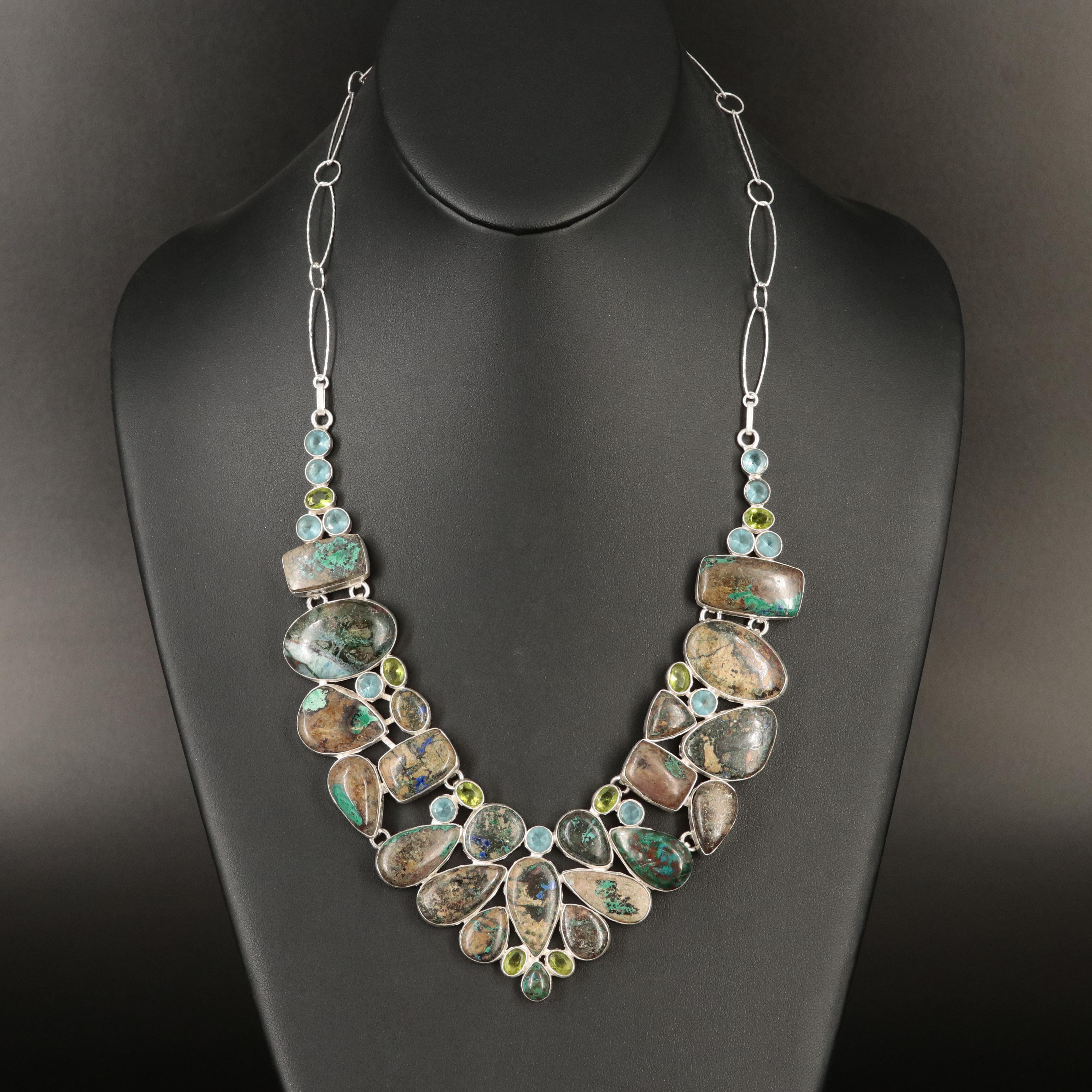 Sterling Chrysocolla and Glass Necklace