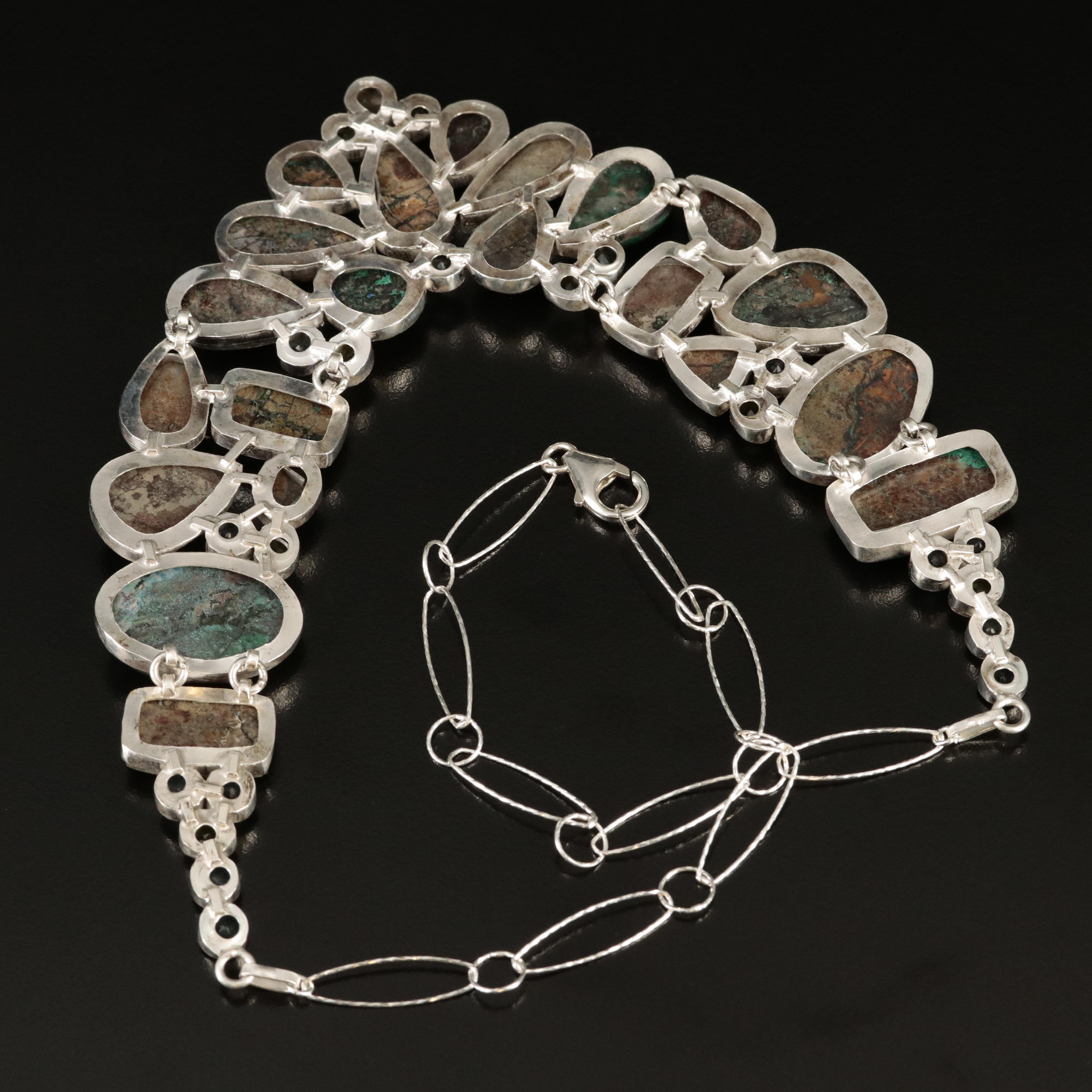 Sterling Chrysocolla and Glass Necklace