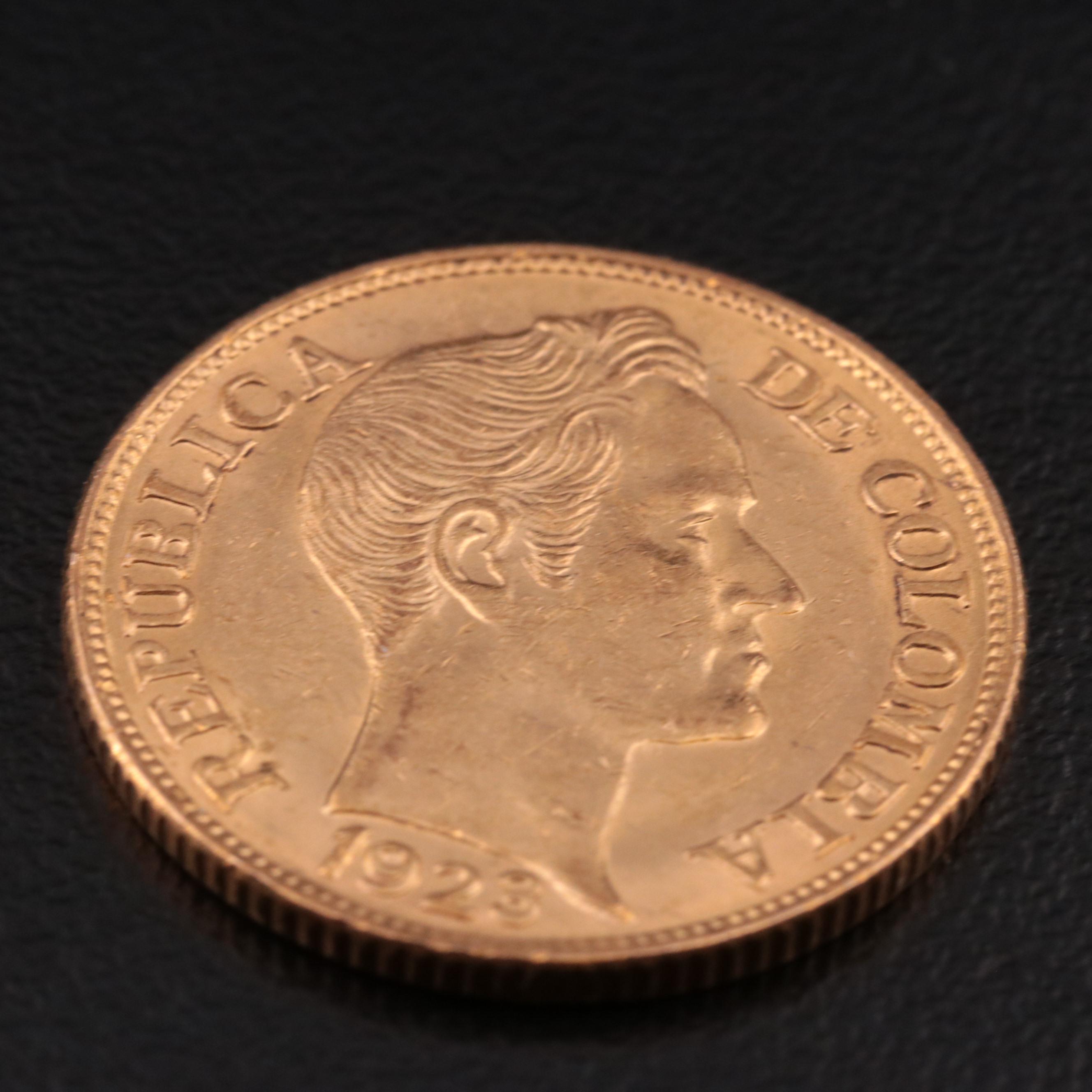 1923 Colombia 5-Pesos Gold Coin