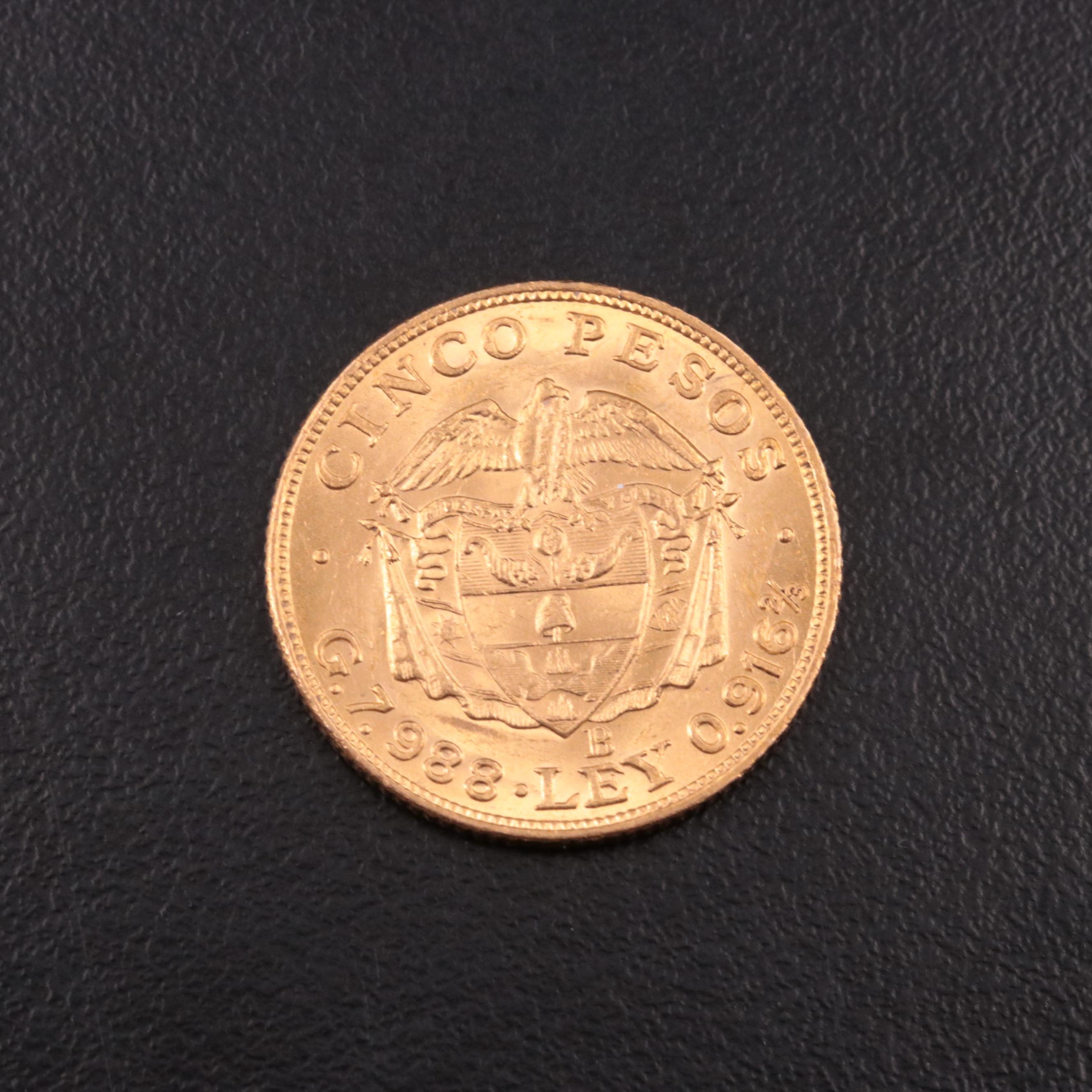 1923 Colombia 5-Pesos Gold Coin