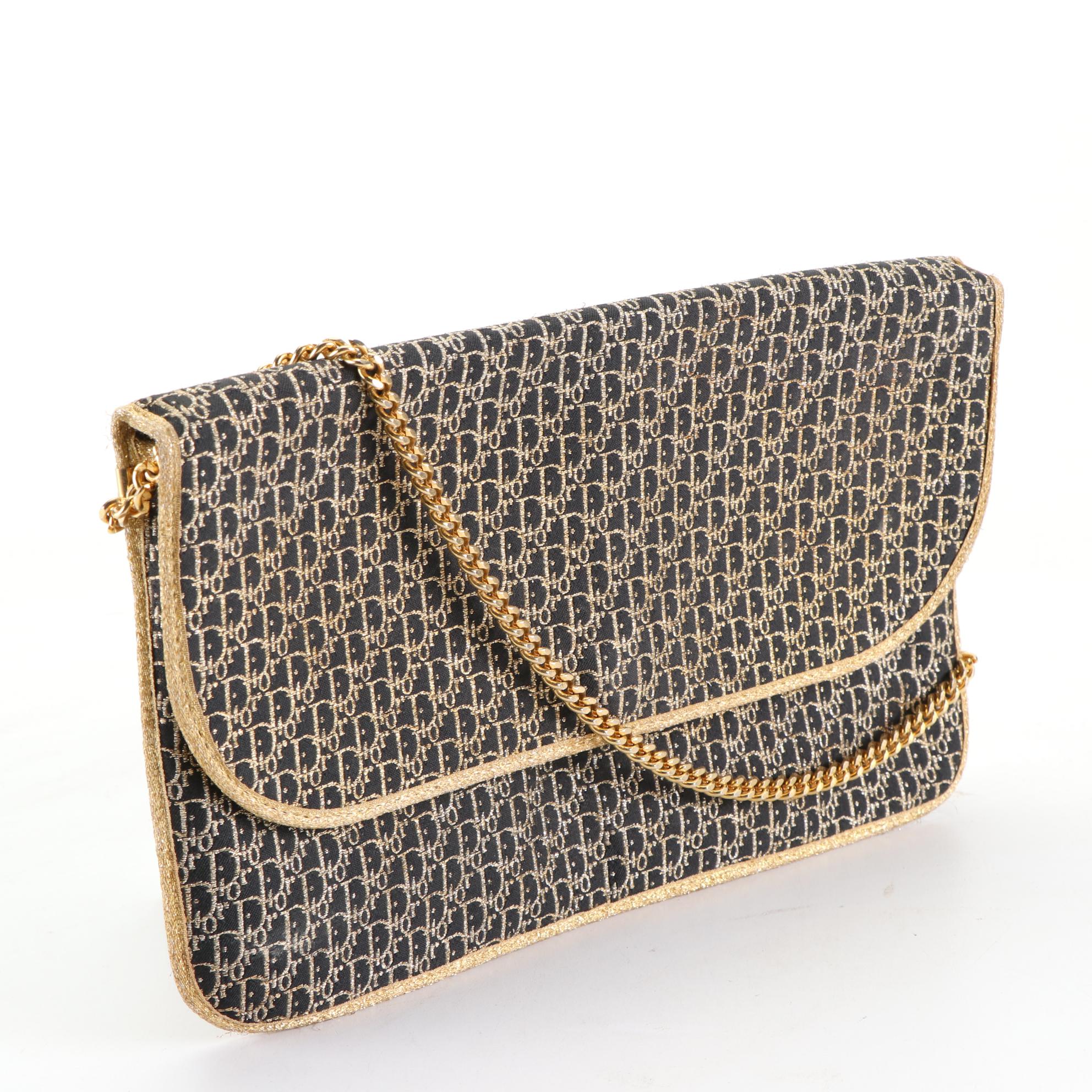 Christian Dior Monogram Trotter Front-Flap Clutch Purse with Chain-Link Strap