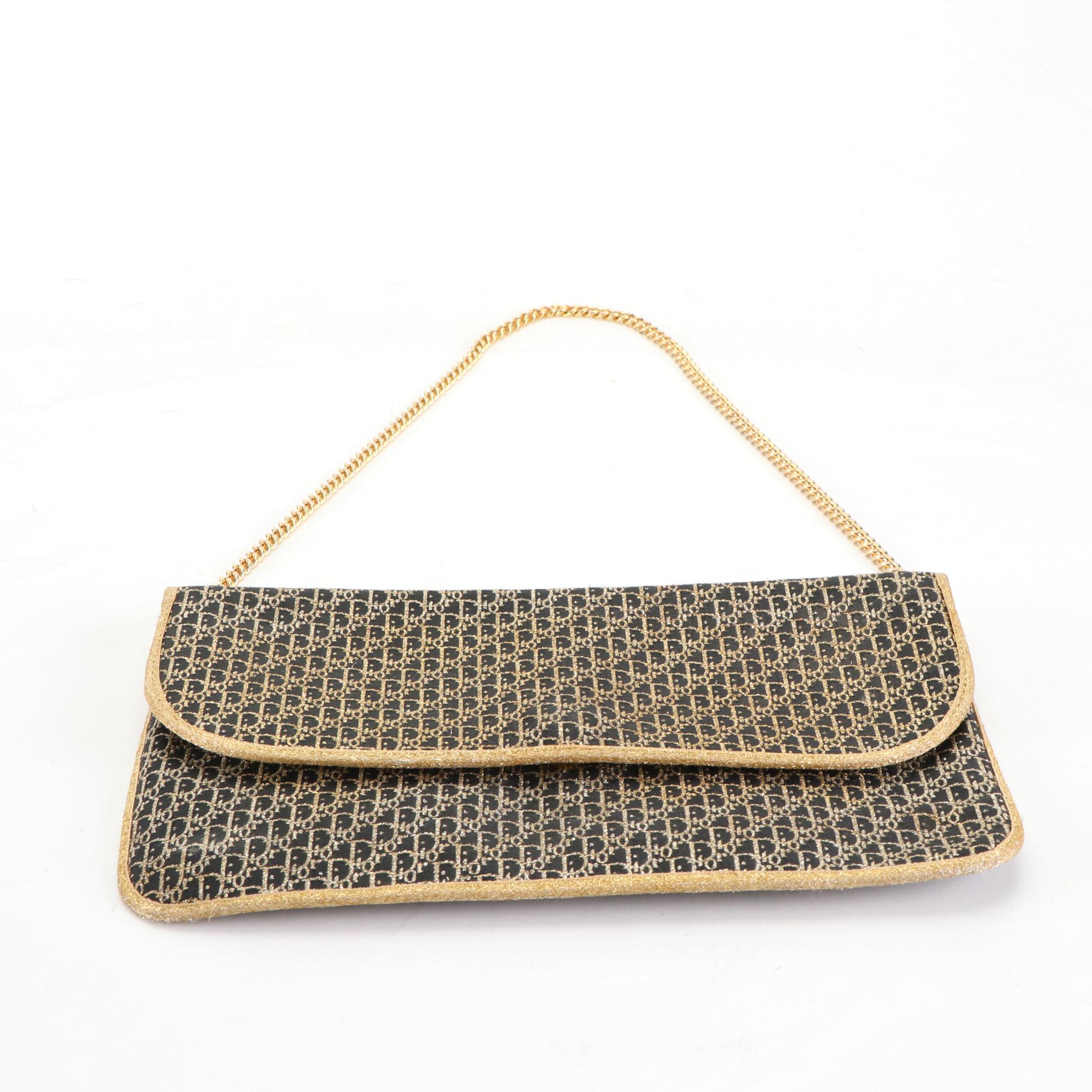 Christian Dior Monogram Trotter Front-Flap Clutch Purse with Chain-Link Strap