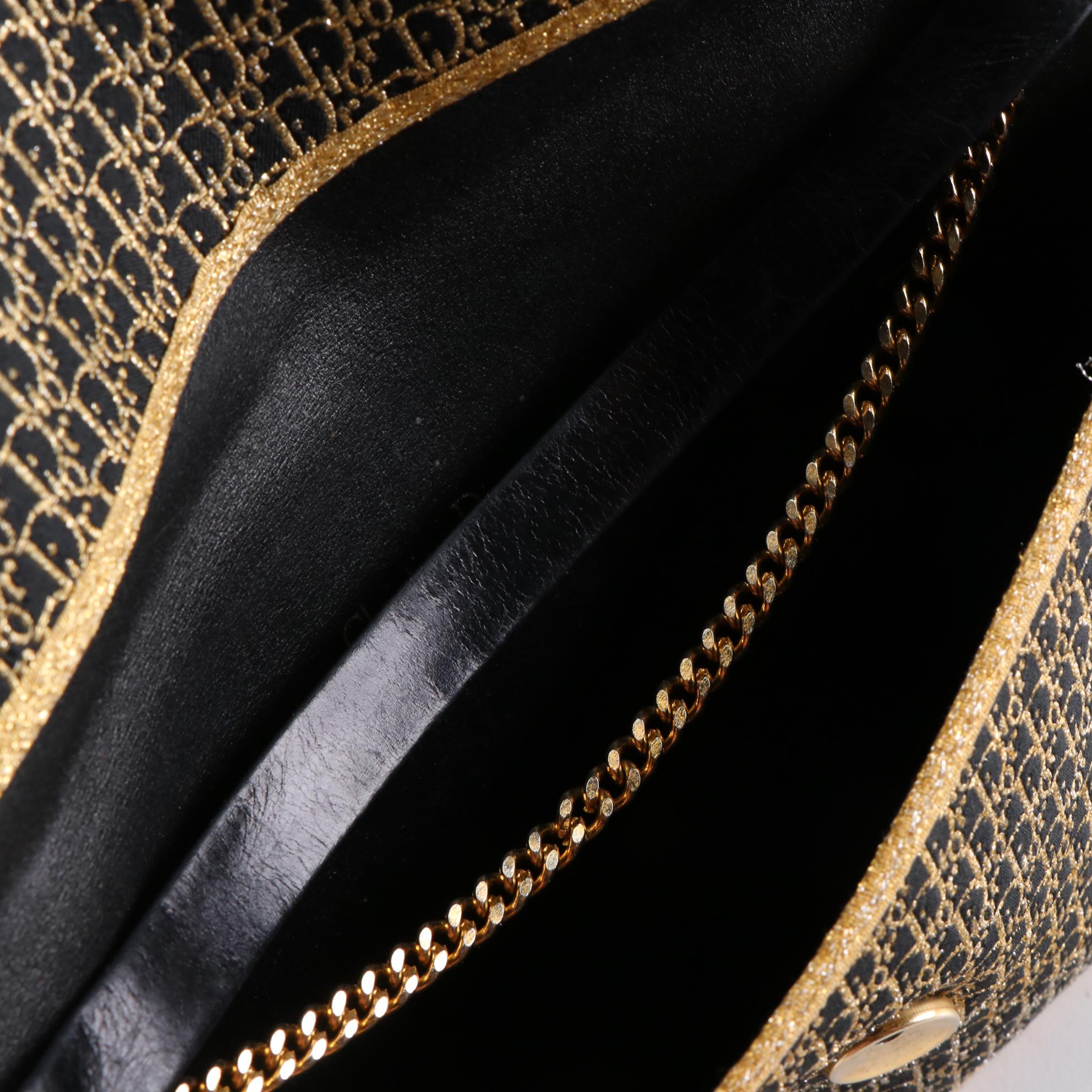 Christian Dior Monogram Trotter Front-Flap Clutch Purse with Chain-Link Strap