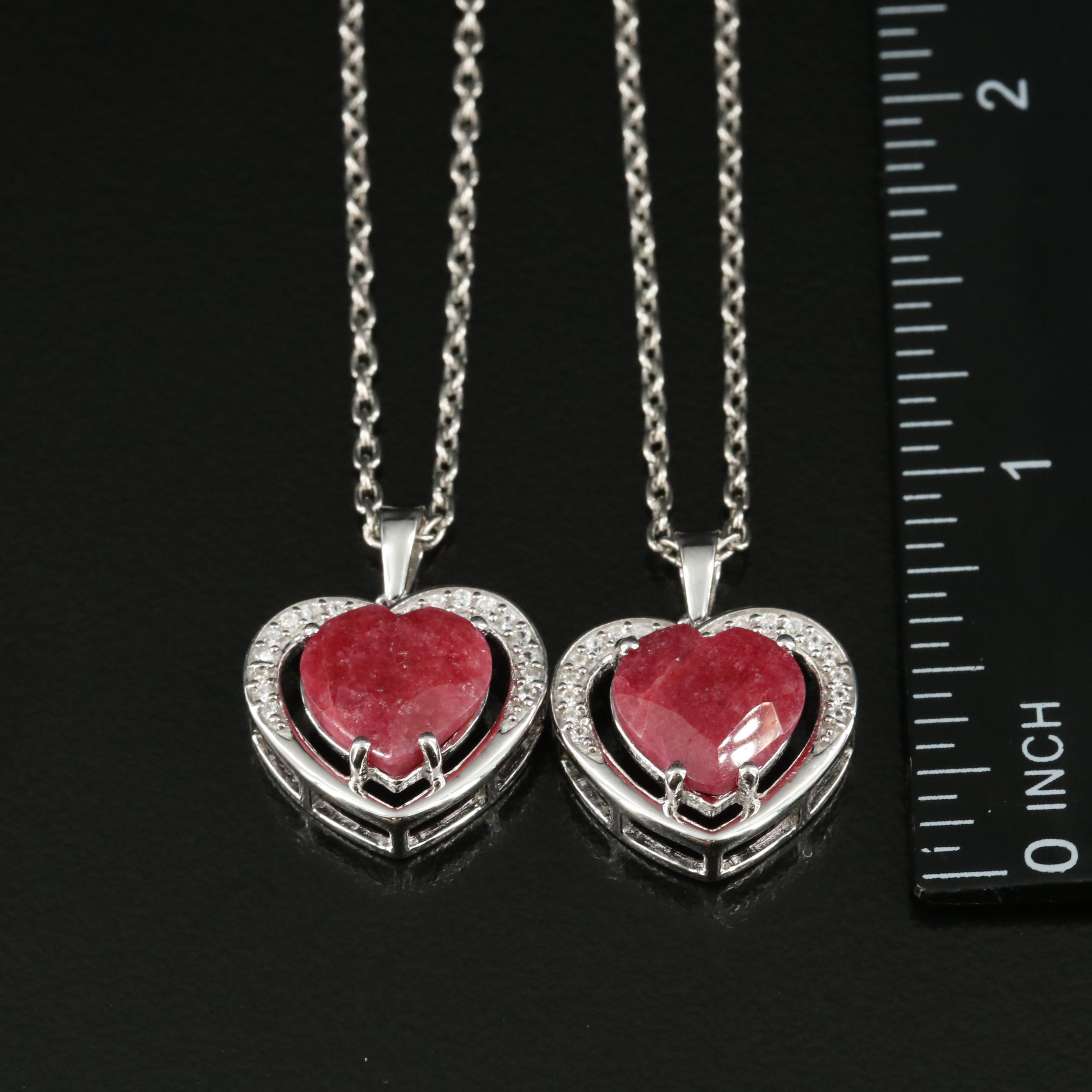 Sterling Beryl and Zircon Heart Necklaces