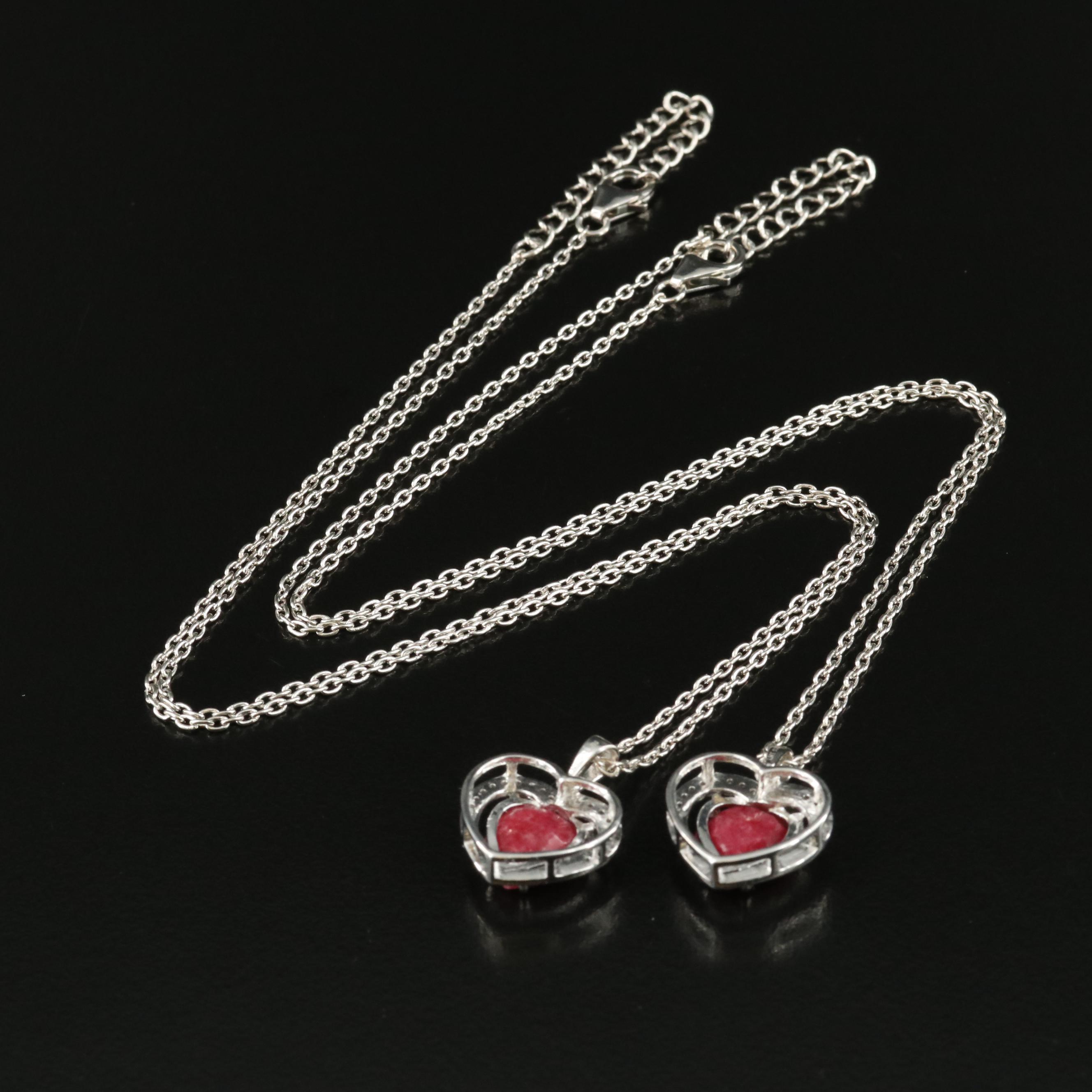 Sterling Beryl and Zircon Heart Necklaces