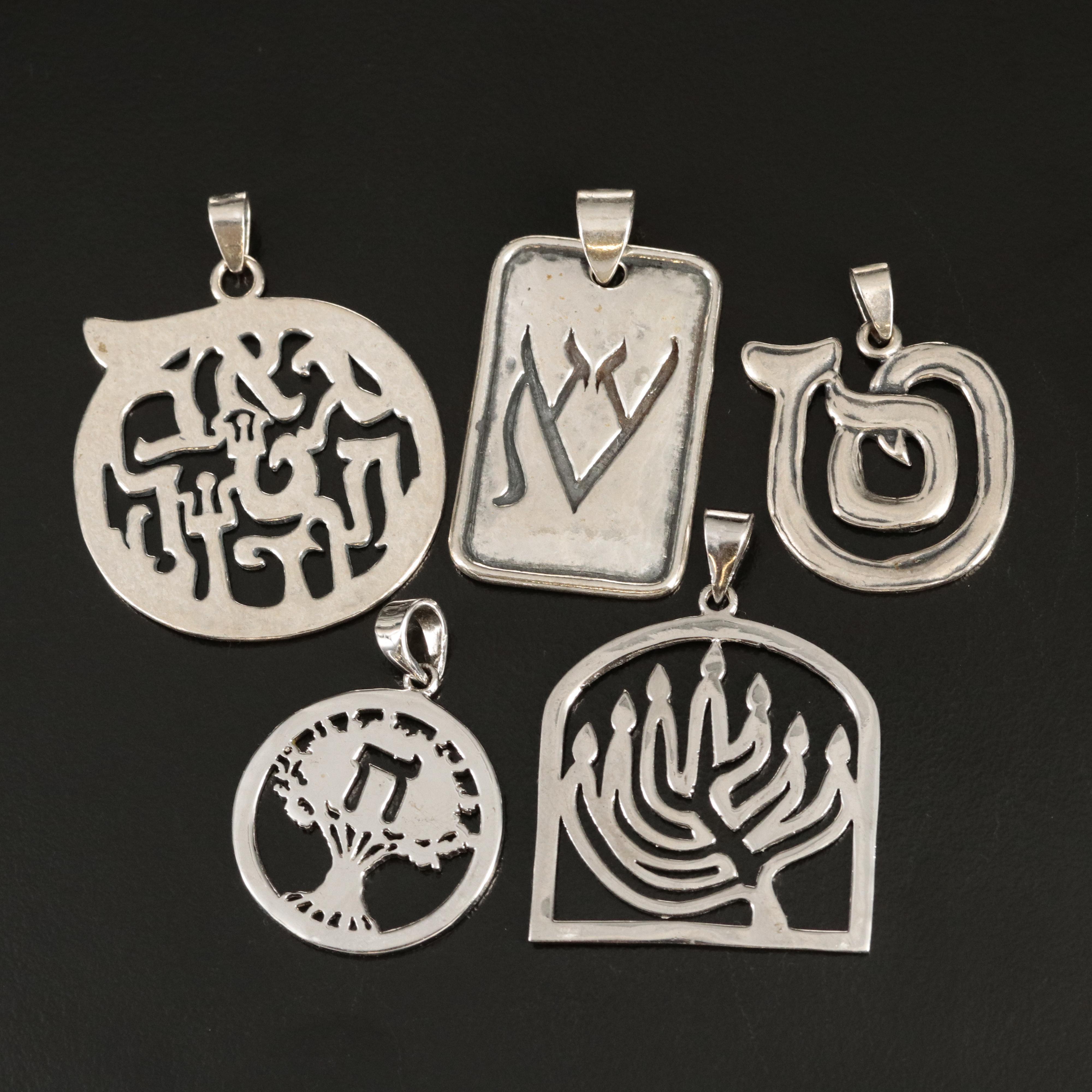 Hebrew Sterling Pendants Including Chai