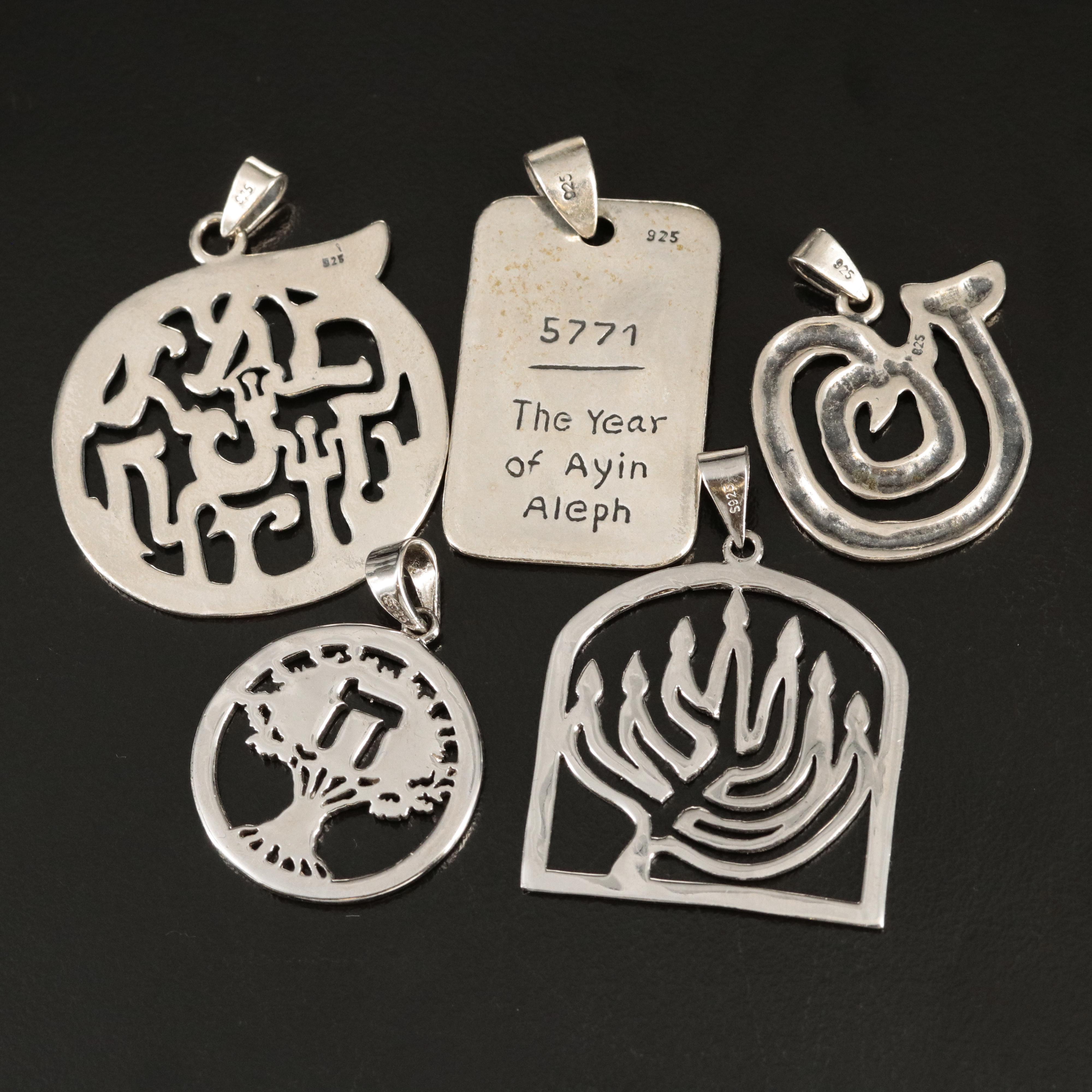 Hebrew Sterling Pendants Including Chai