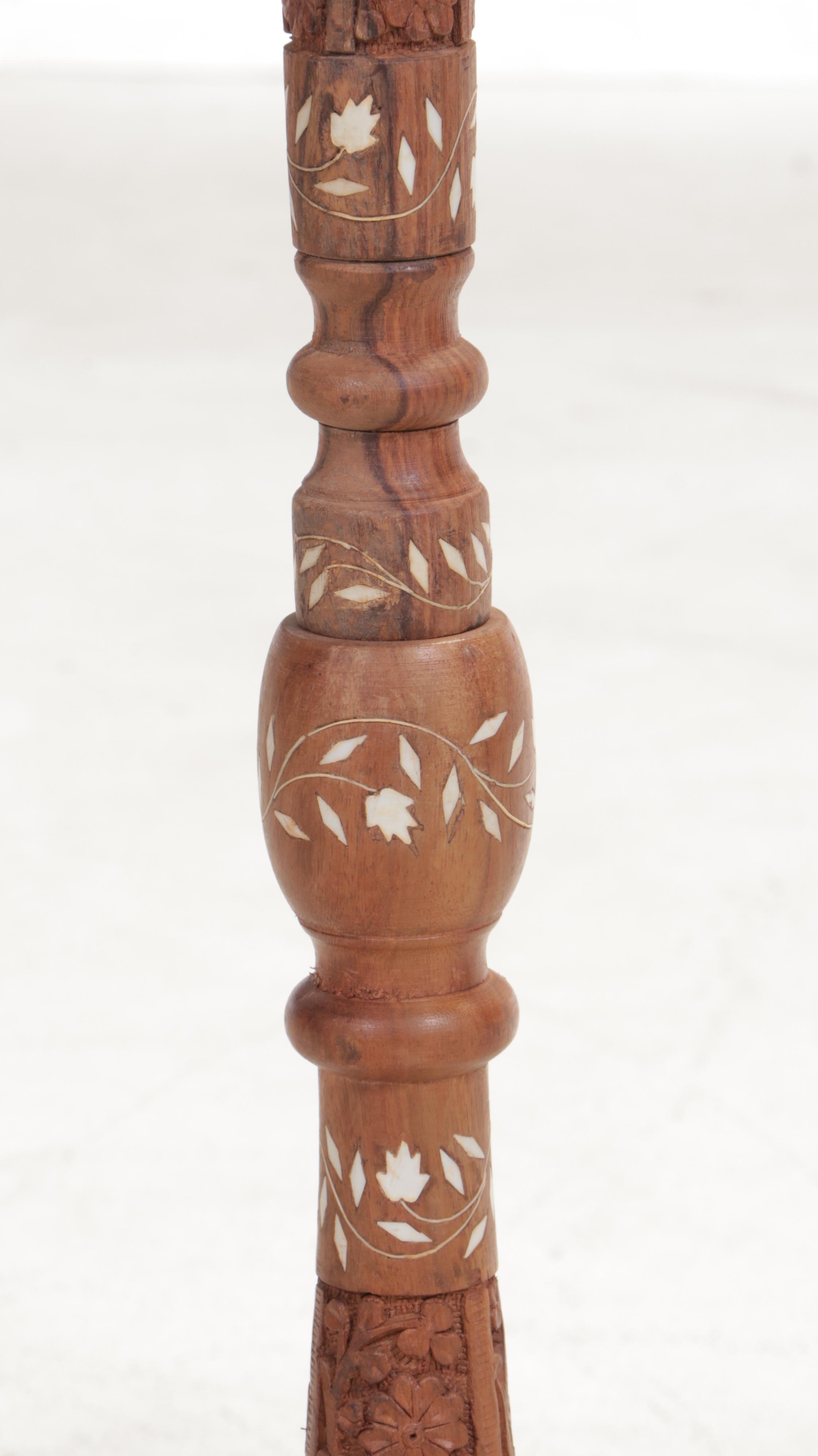 Indian Turned, Carved and Inlaid Hardwood Pedestal Plant Stand