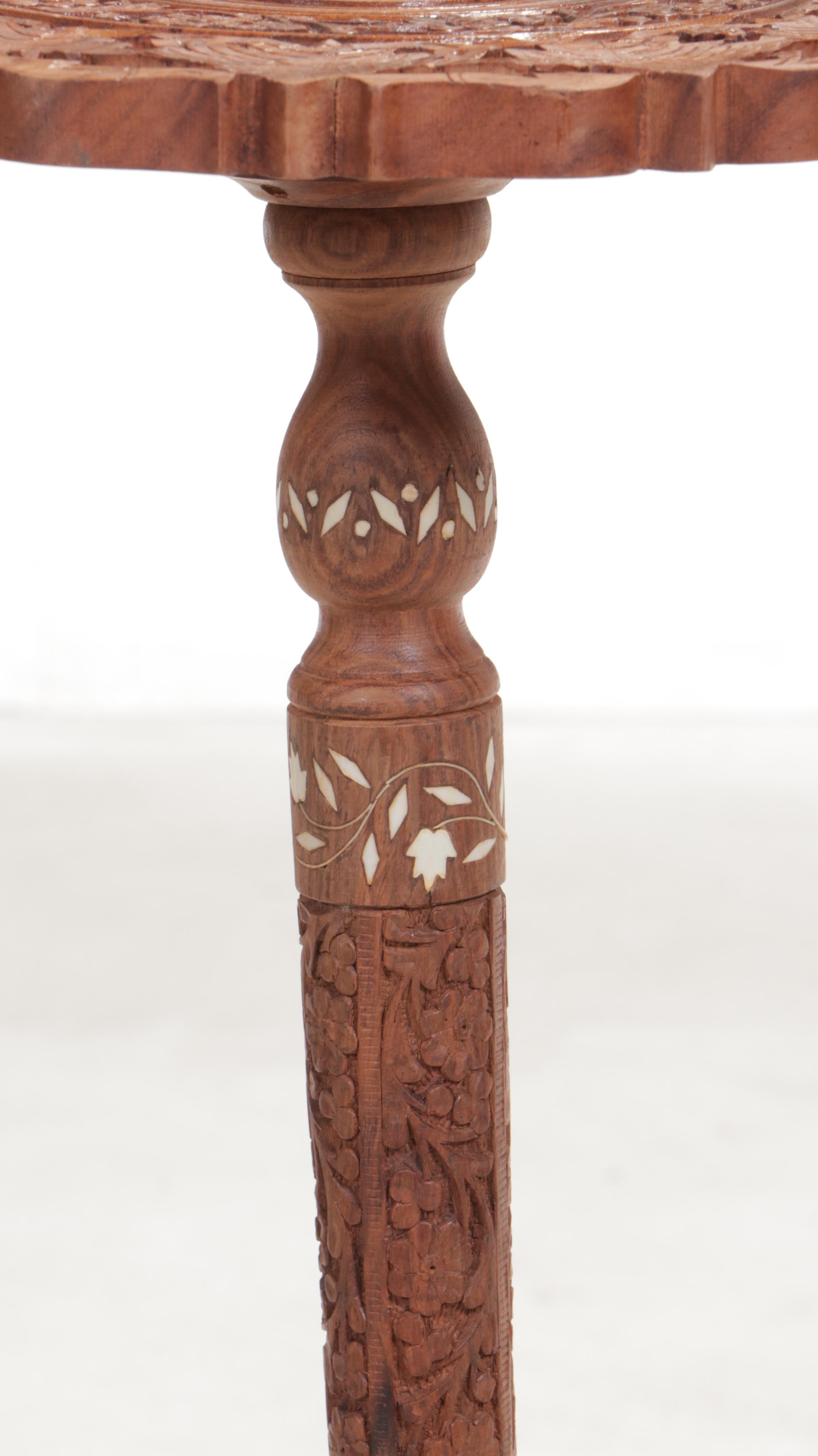 Indian Turned, Carved and Inlaid Hardwood Pedestal Plant Stand