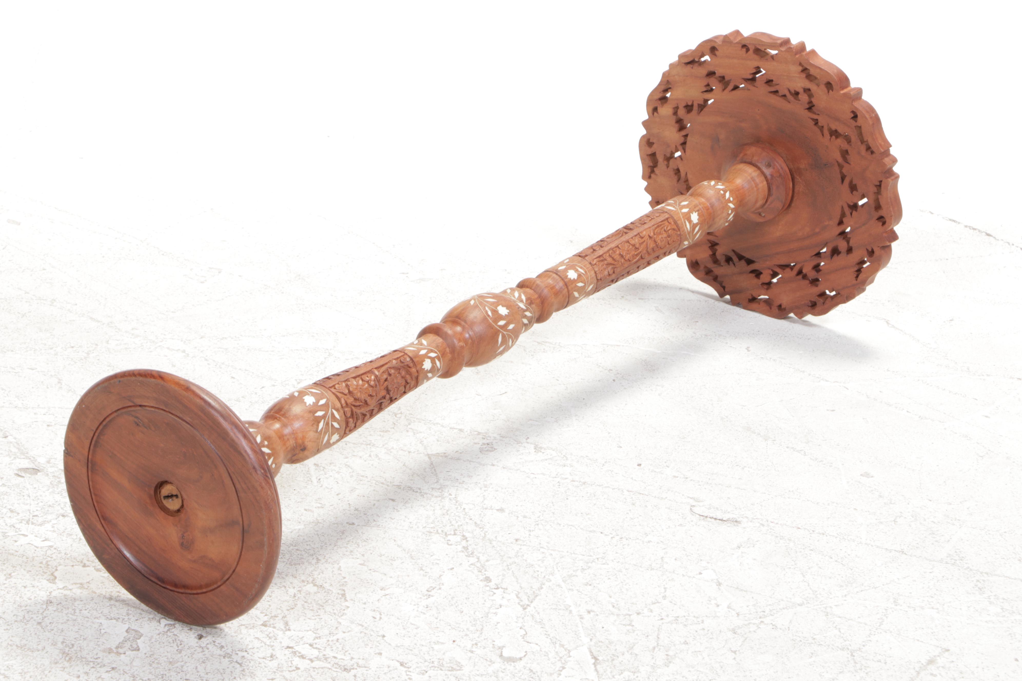 Indian Turned, Carved and Inlaid Hardwood Pedestal Plant Stand