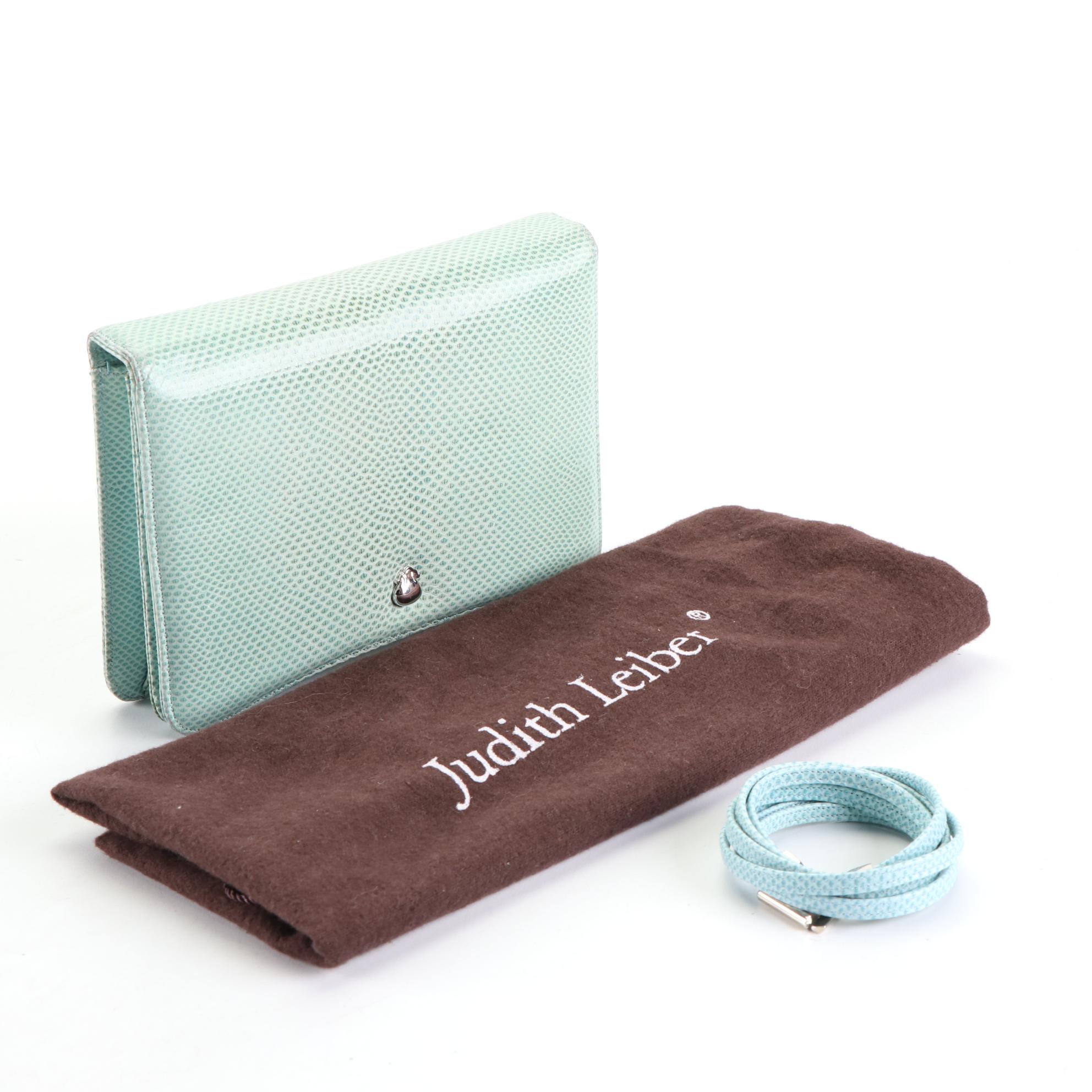Judith Leiber Karung Skin Clutch Purse with Detachable Strap