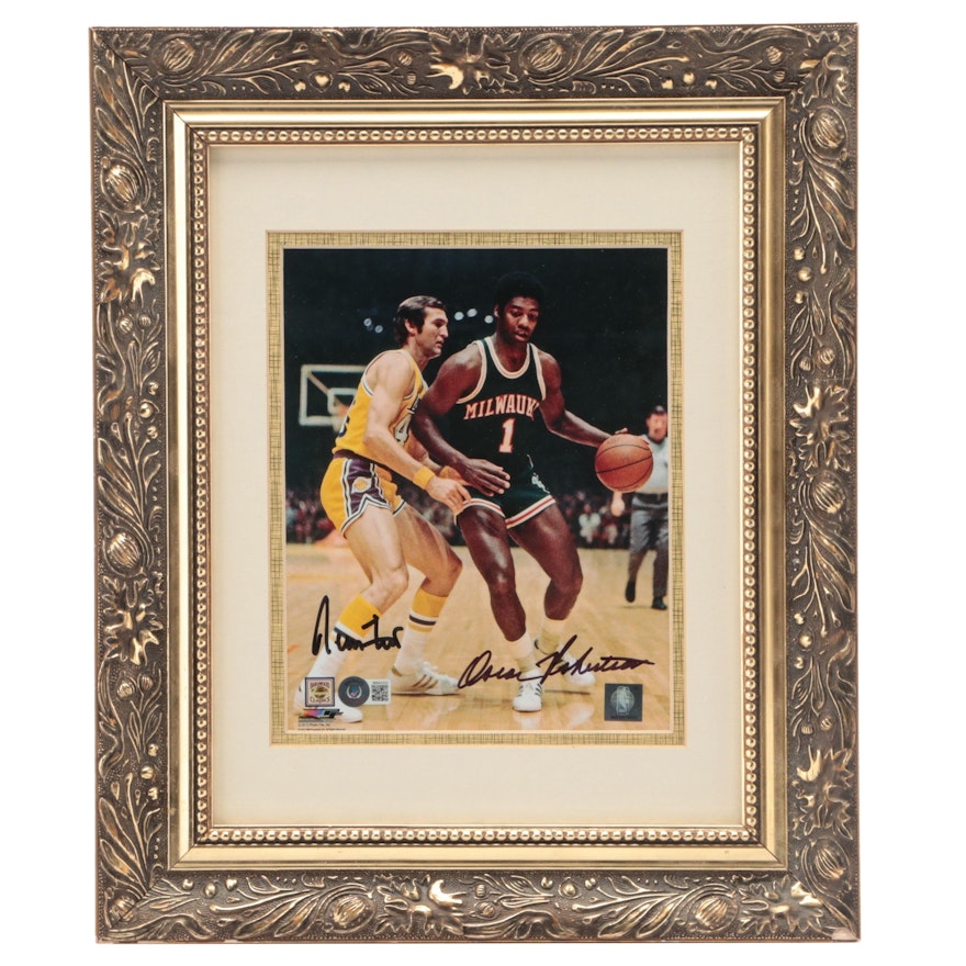 Jerry West and Oscar Robertson Signed Giclée in a Matted Frame
