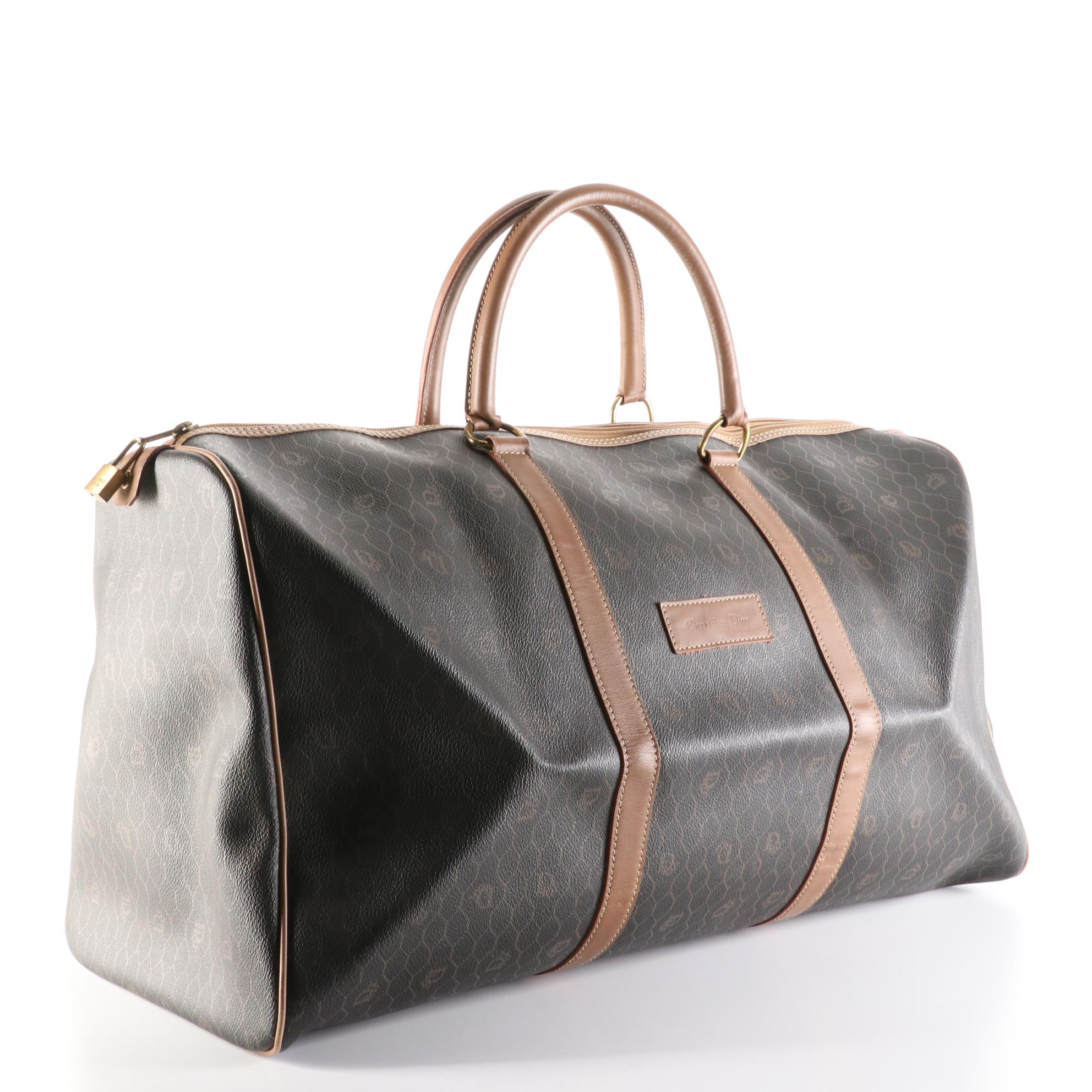 Christian Dior Boston Bag Duffel in Honeycomb Coated Canvas with Leather Trim