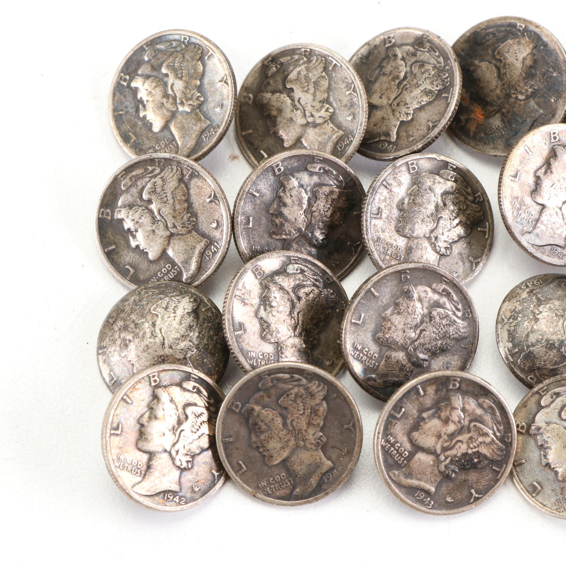 Winged Liberty Head Mercury Dime Buttons, Mid-20th Century