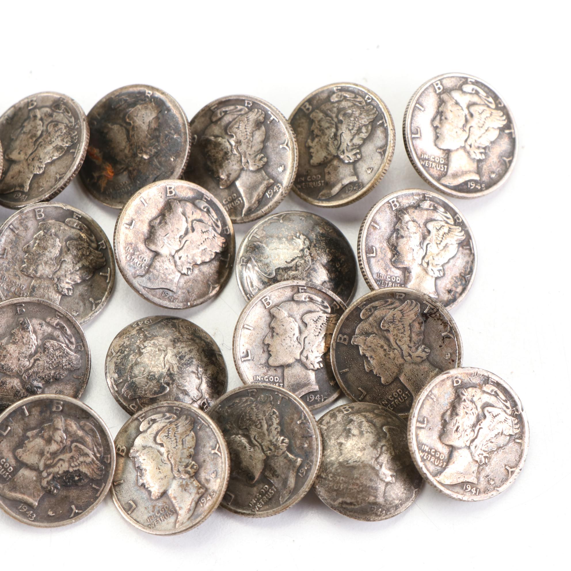 Winged Liberty Head Mercury Dime Buttons, Mid-20th Century