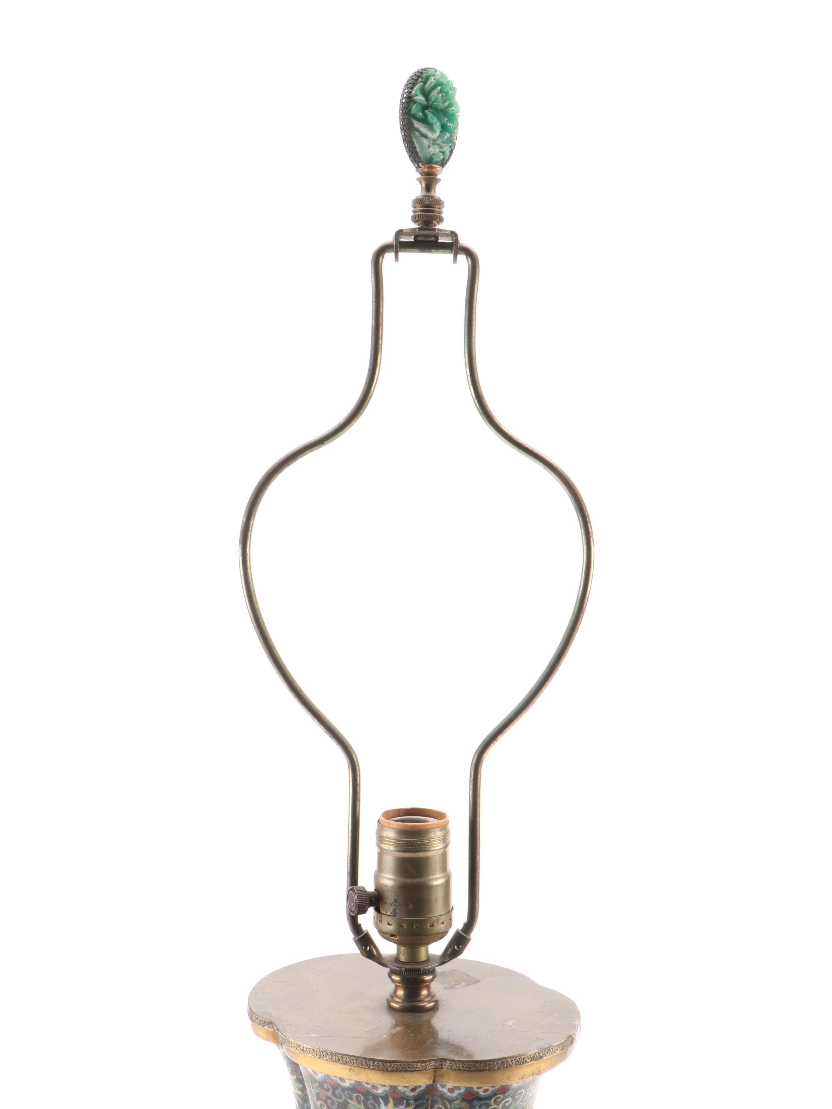 Chinese Cloisonné Shou Character Lobed Vase Table Lamp, Early to Mid-20th C.