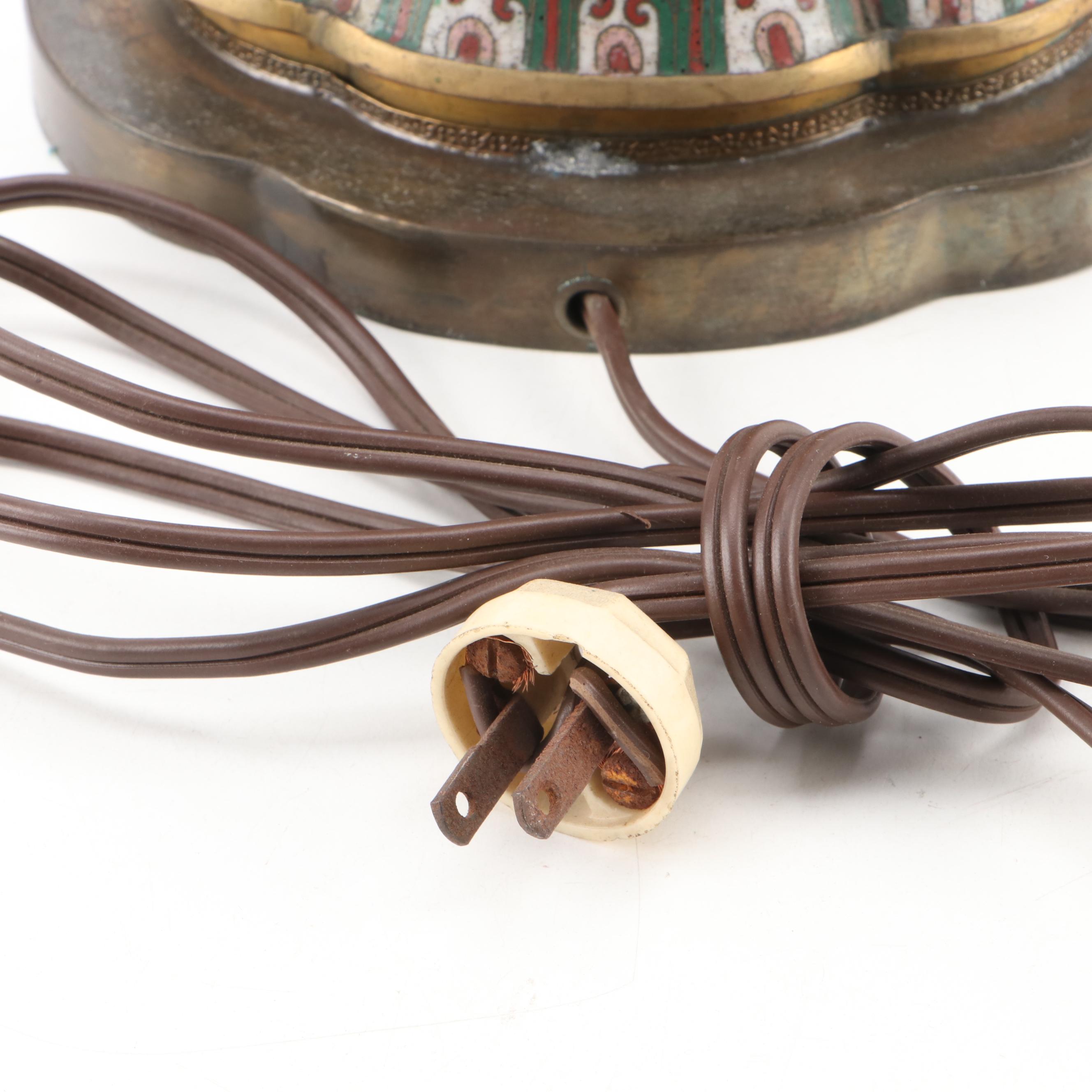 Chinese Cloisonné Shou Character Lobed Vase Table Lamp, Early to Mid-20th C.