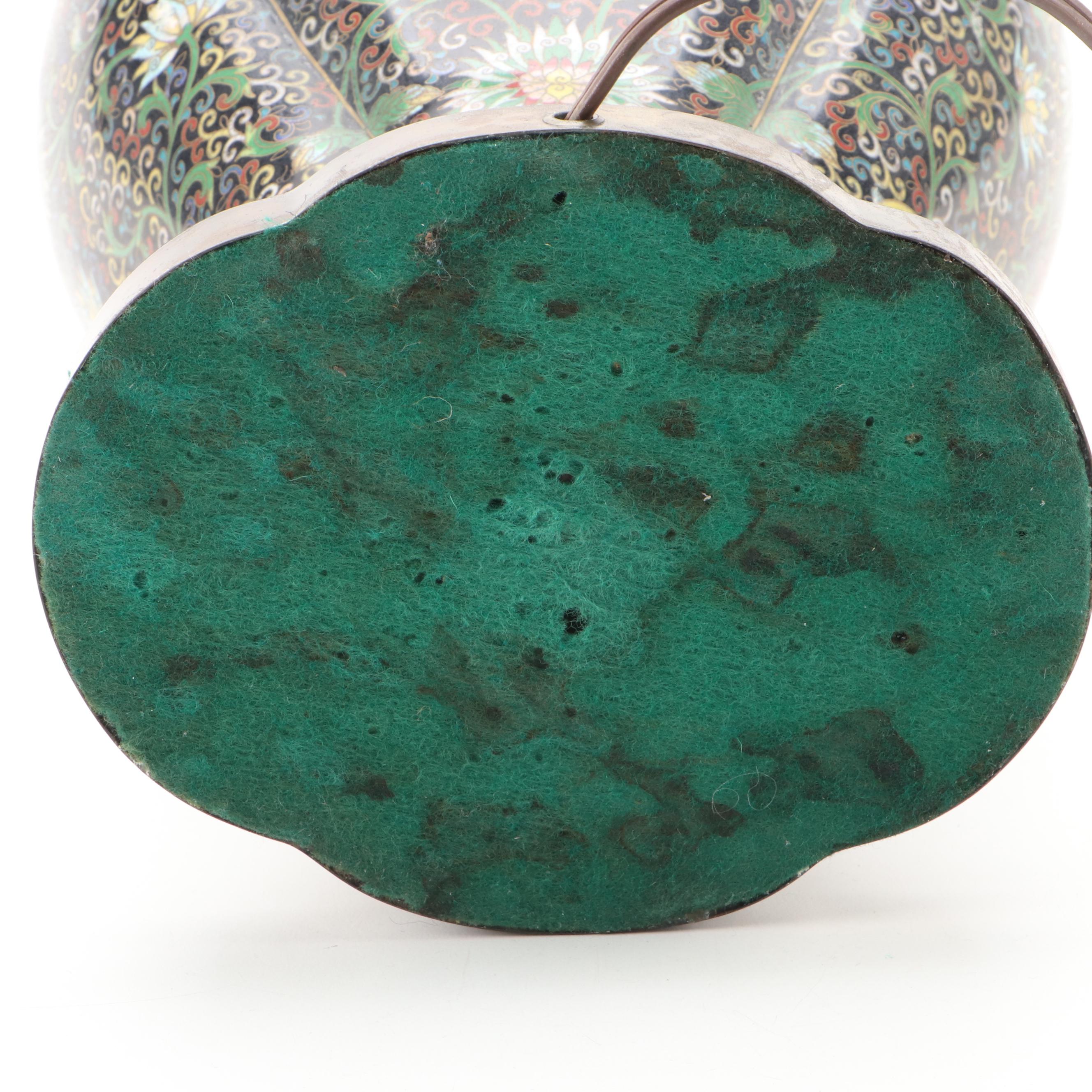 Chinese Cloisonné Shou Character Lobed Vase Table Lamp, Early to Mid-20th C.