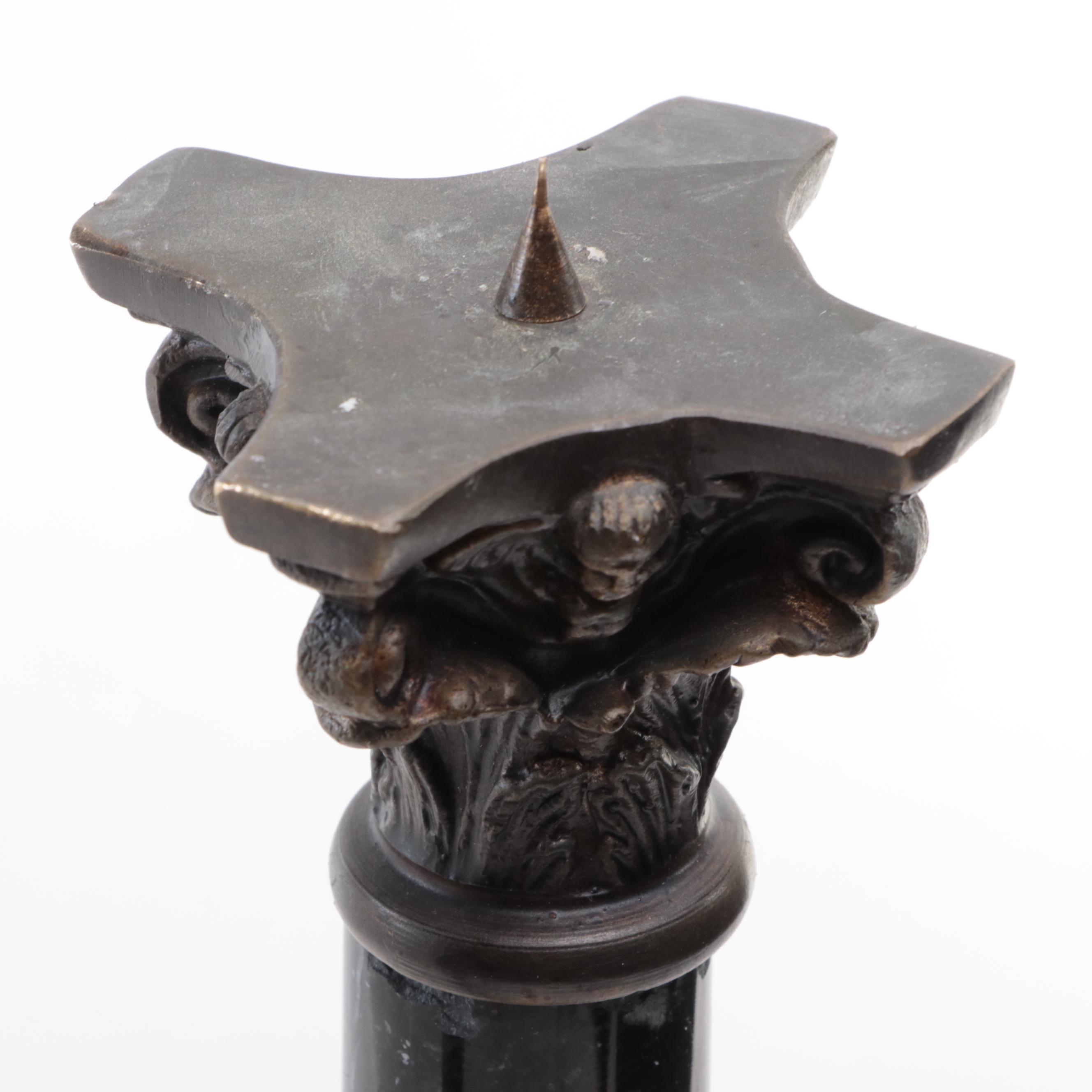 Neoclassical Style Metal Mounted Black Marble Candlestick Pair, 20th Century