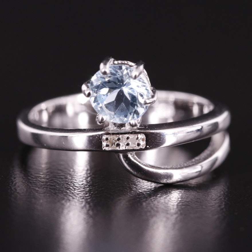 Sterling Blue Topaz and Diamond Ring