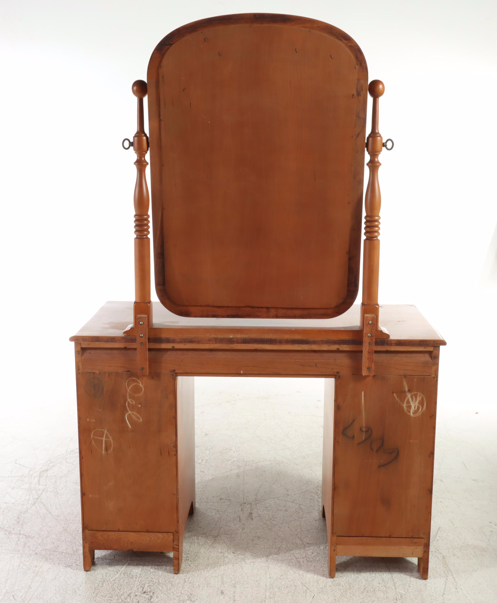 American Colonial Style Maple Vanity Table and Stool, Mid-20th Century
