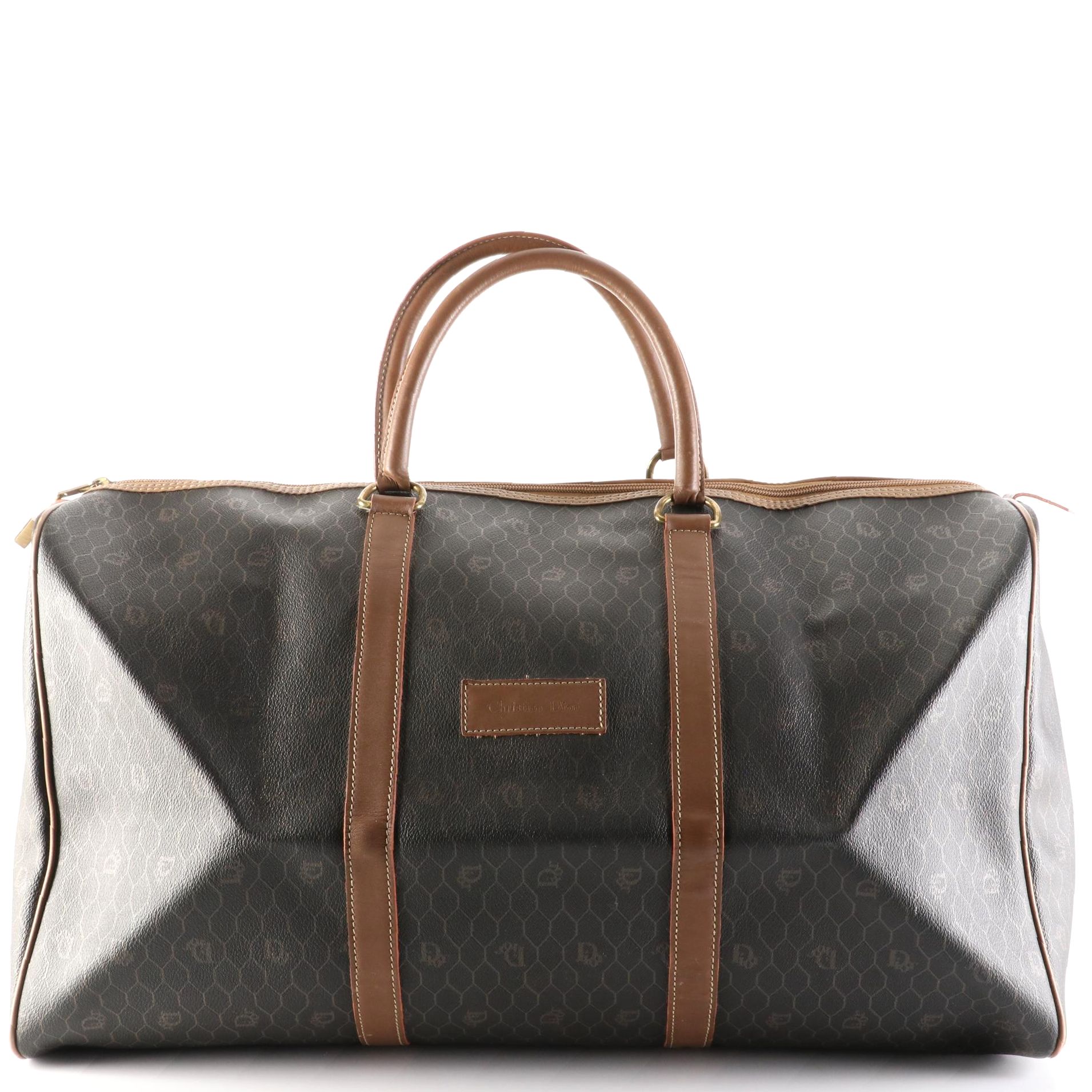 Christian Dior Boston Bag Duffel in Honeycomb Coated Canvas with Leather Trim