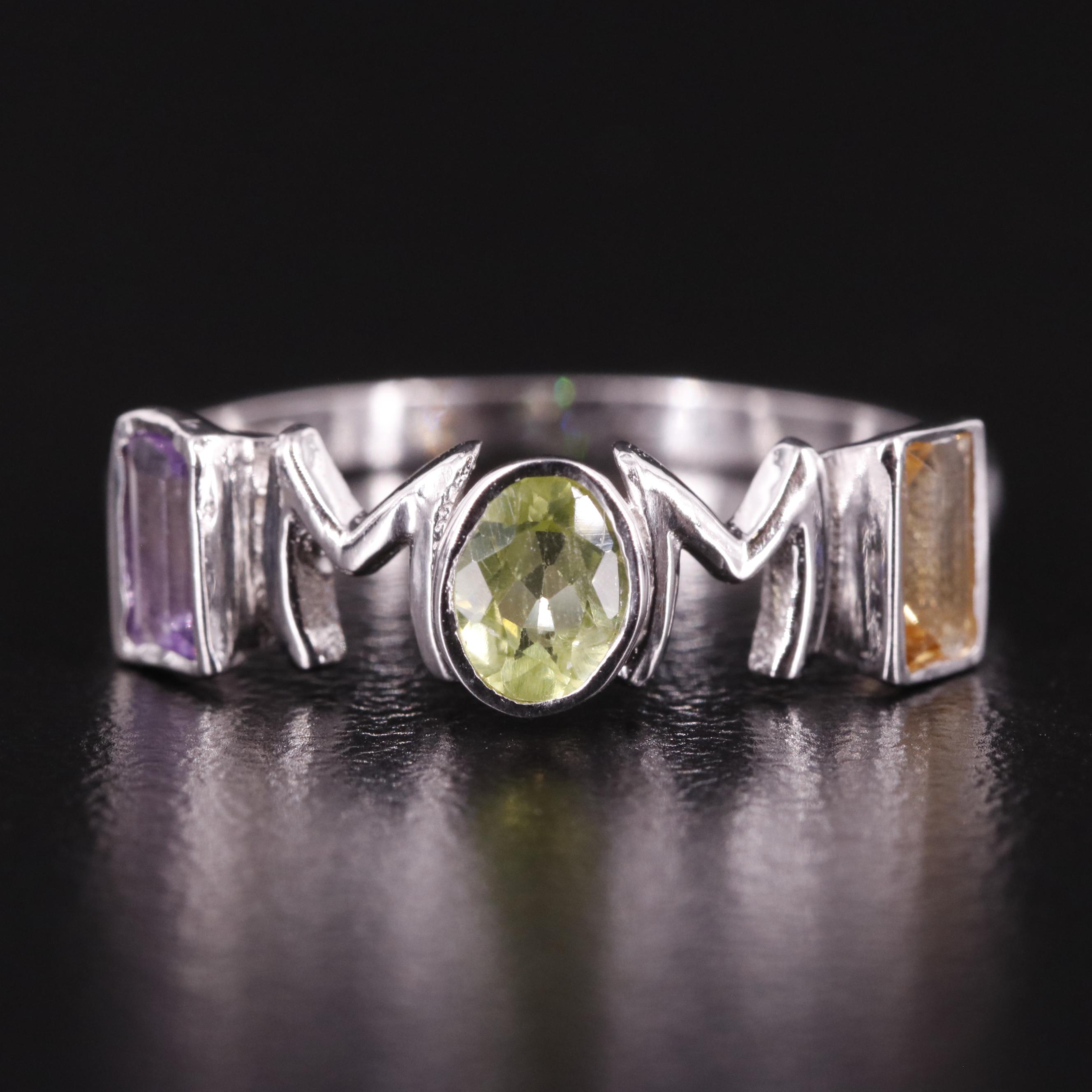 Sterling Amethyst, Citrine, and Peridot Ring