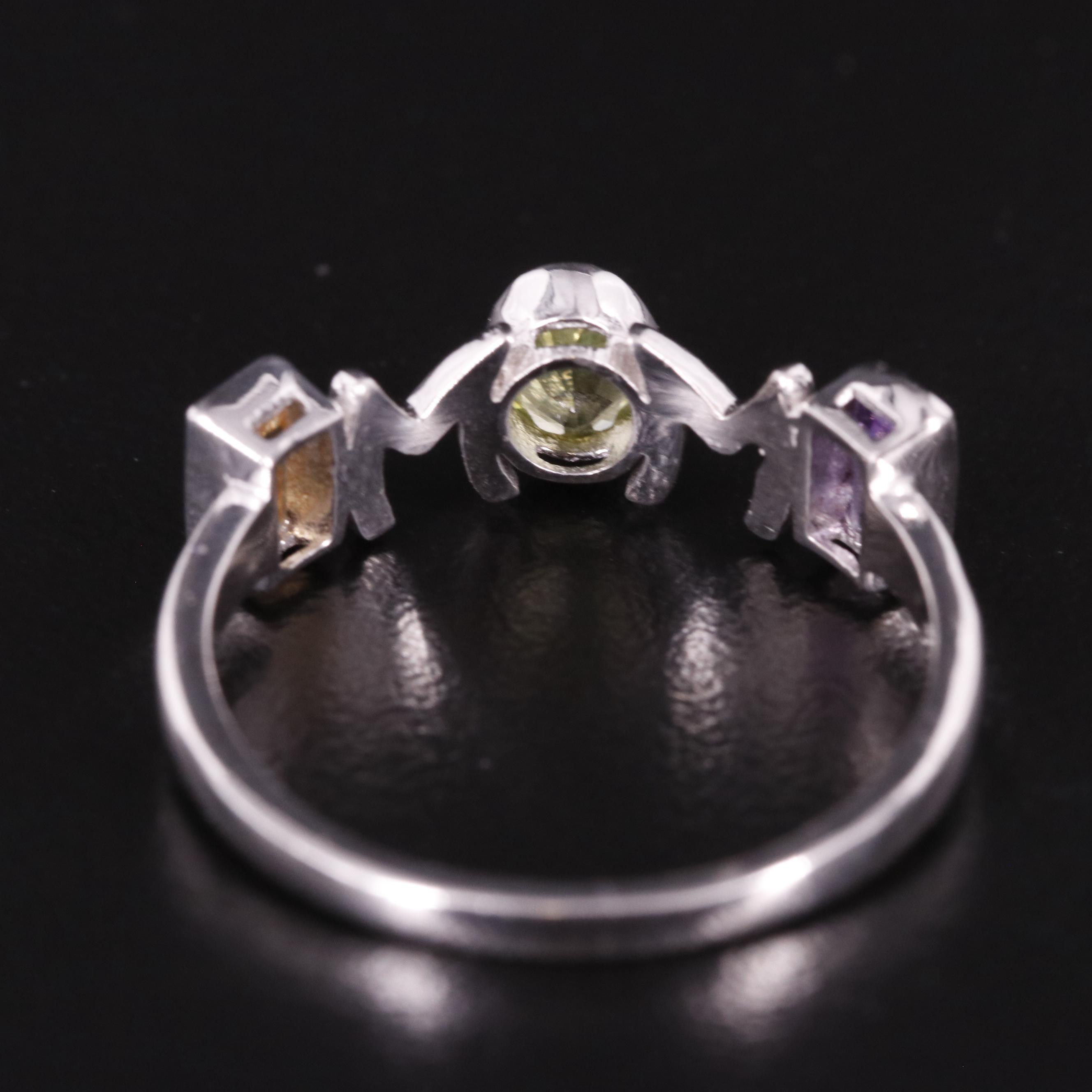 Sterling Amethyst, Citrine, and Peridot Ring