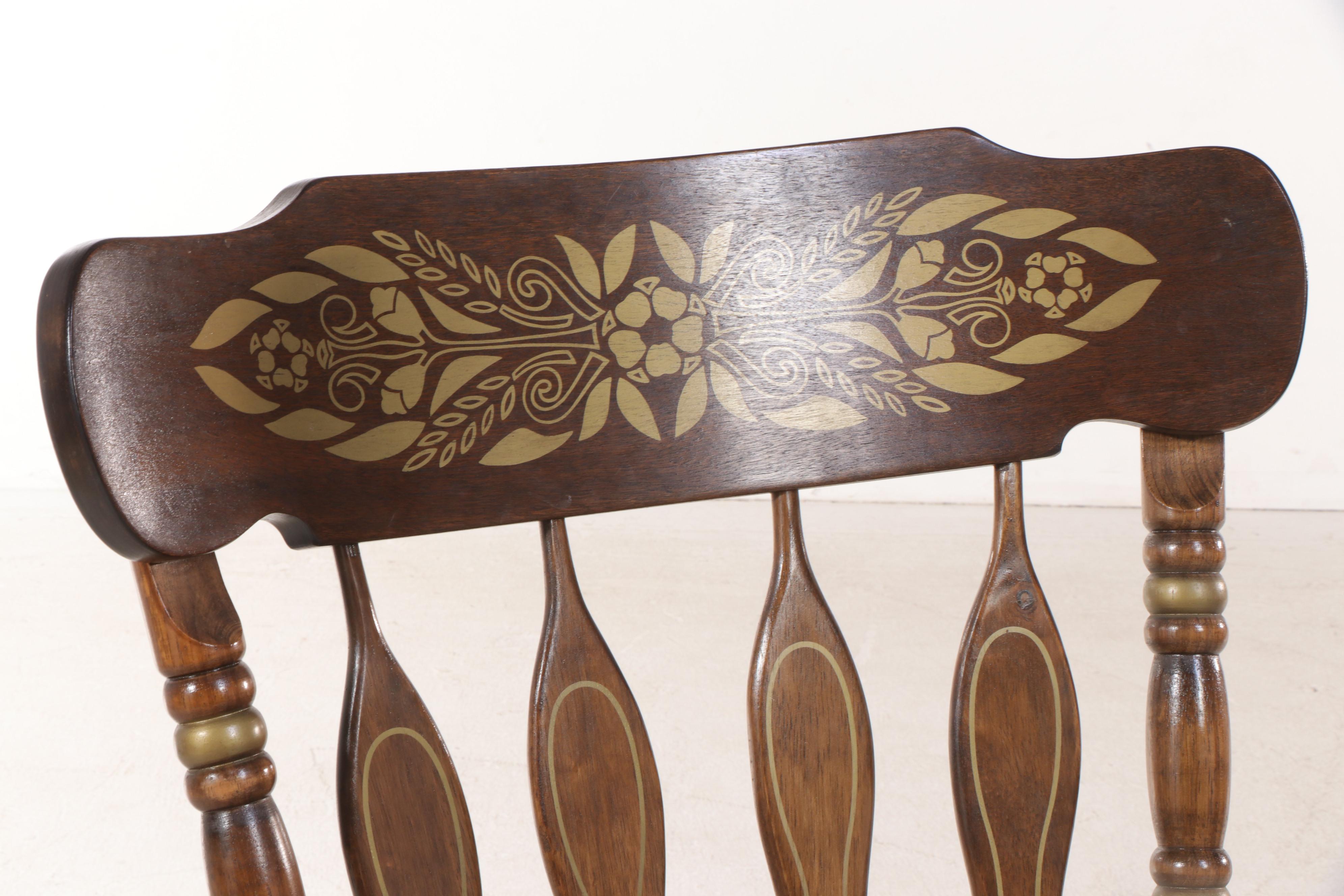 Colonial Style Gilt-Decorated Rocking Armchair, Mid to Late 20th Century