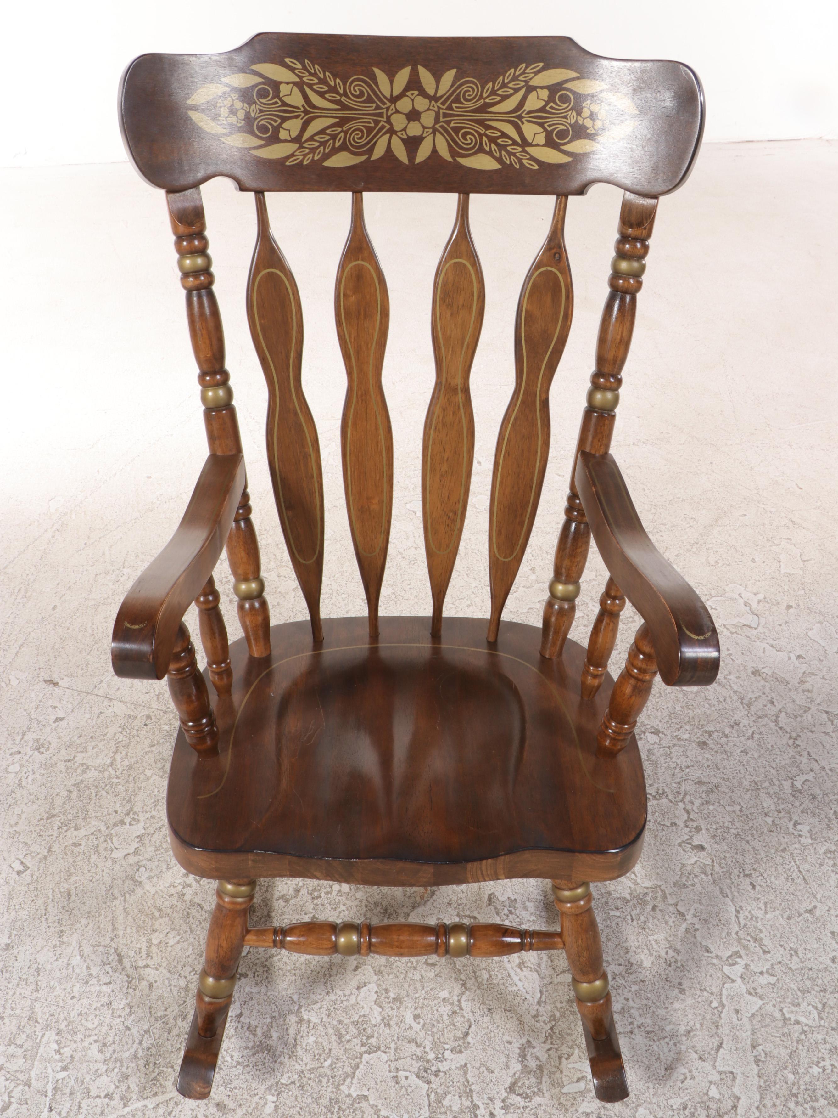 Colonial Style Gilt-Decorated Rocking Armchair, Mid to Late 20th Century