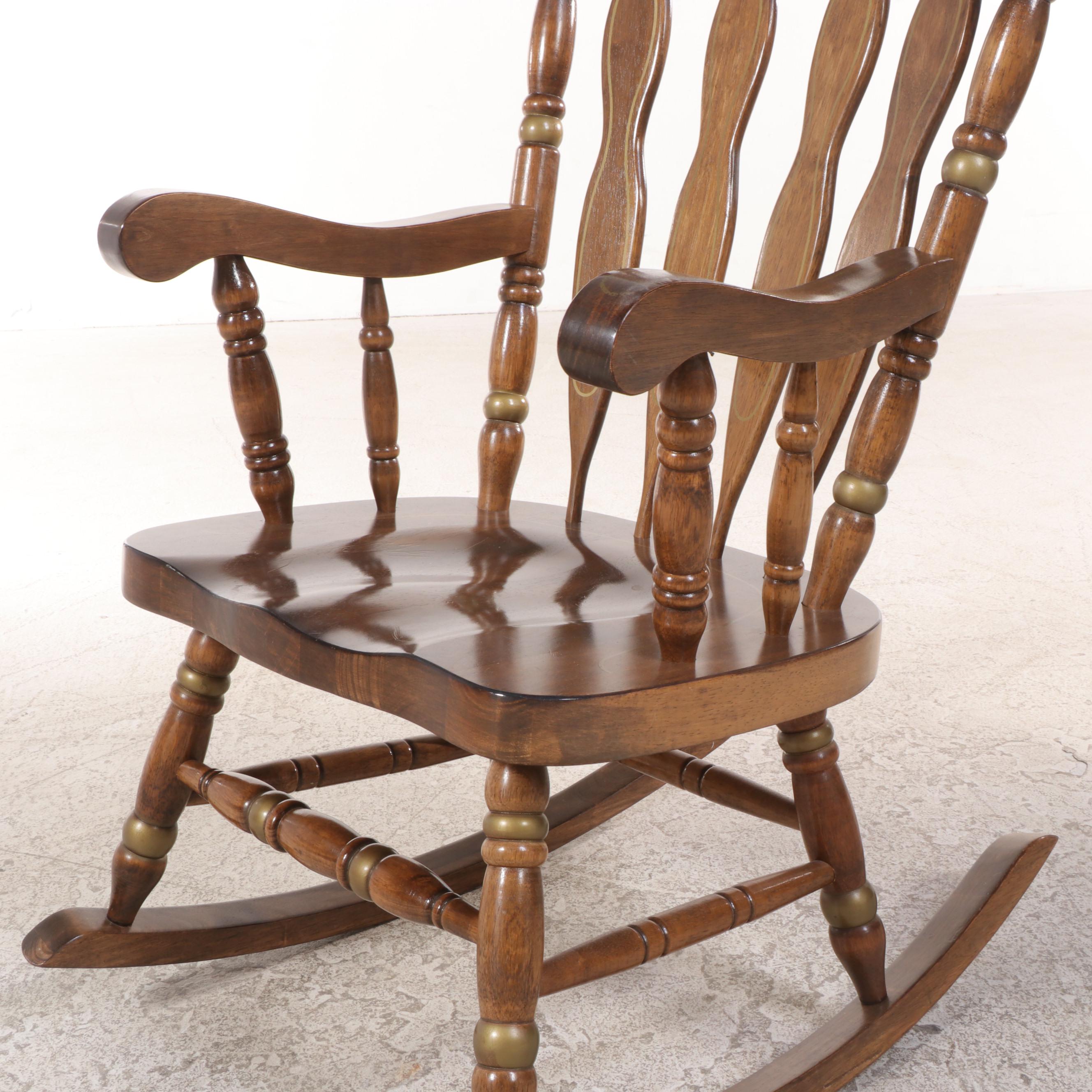Colonial Style Gilt-Decorated Rocking Armchair, Mid to Late 20th Century