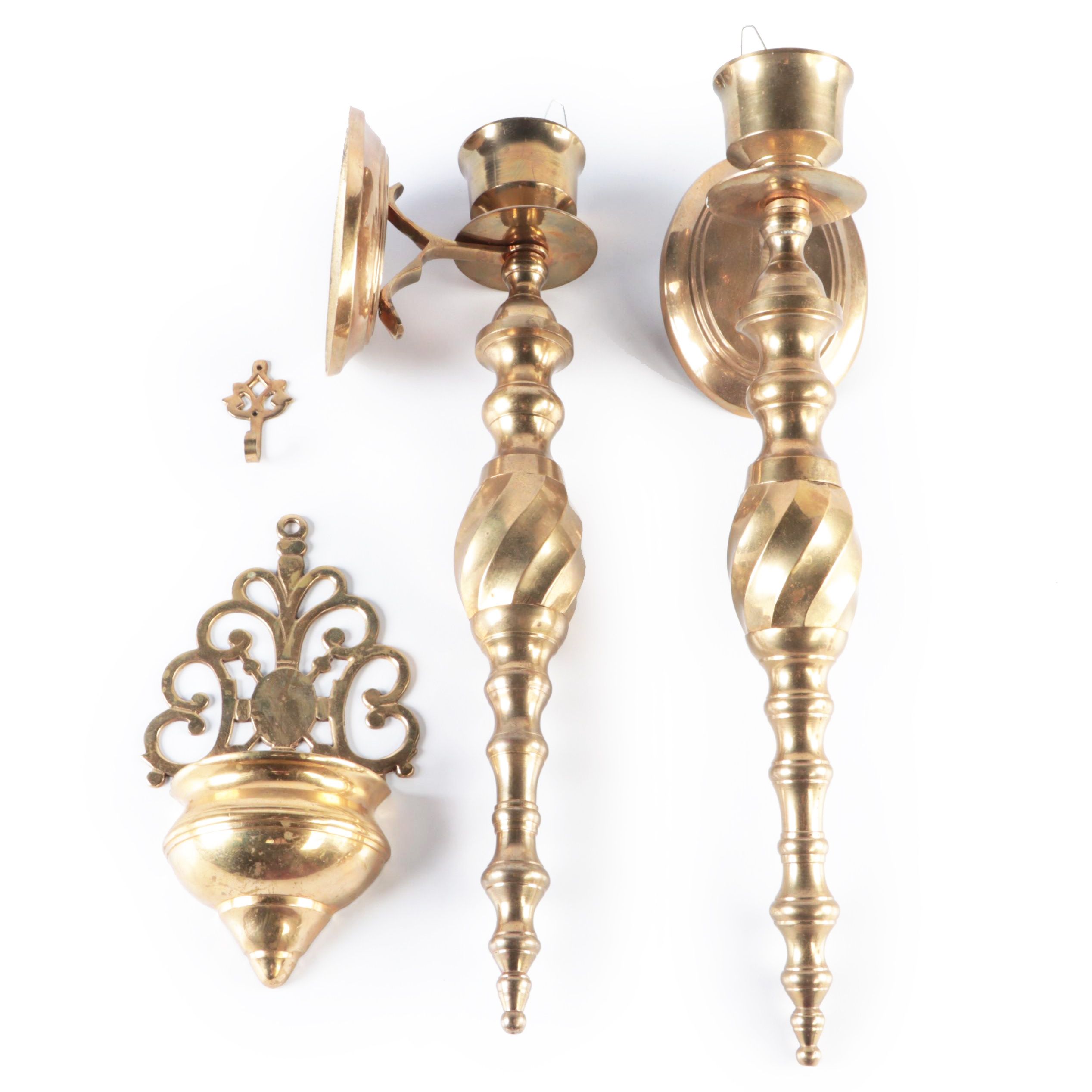 Liard LTD. Brass Miniature Hanging Planter with Brass Wall Sconces