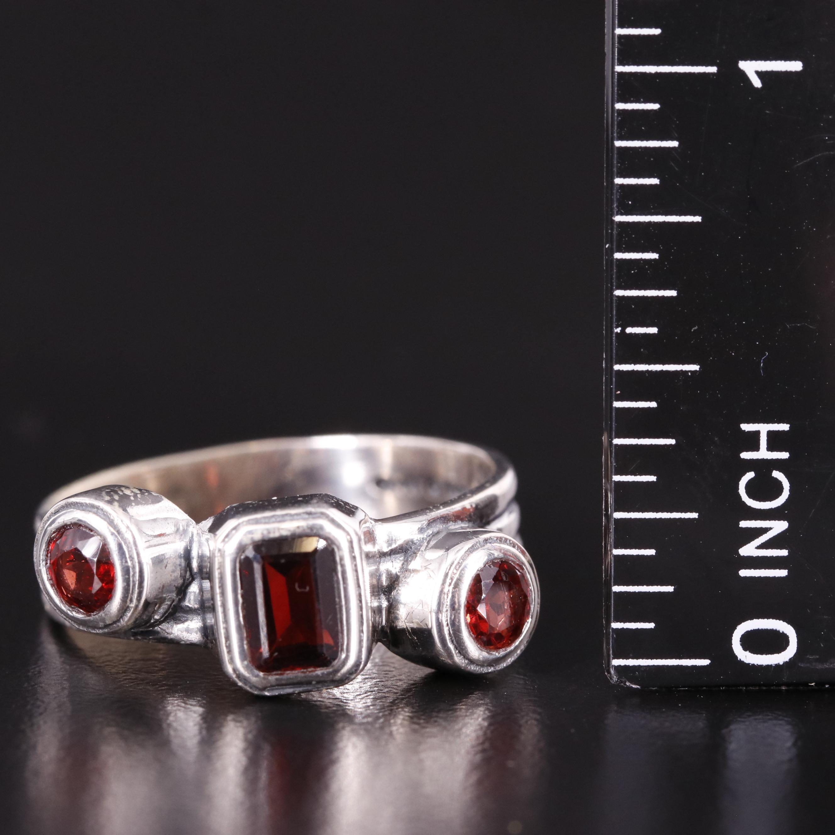 Sterling Three Stone Garnet Ring