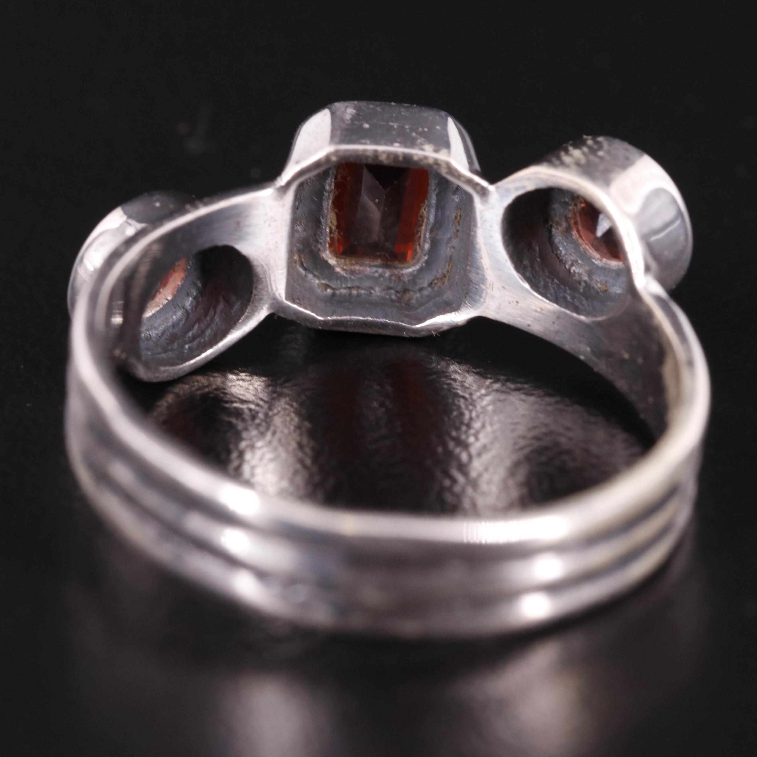 Sterling Three Stone Garnet Ring