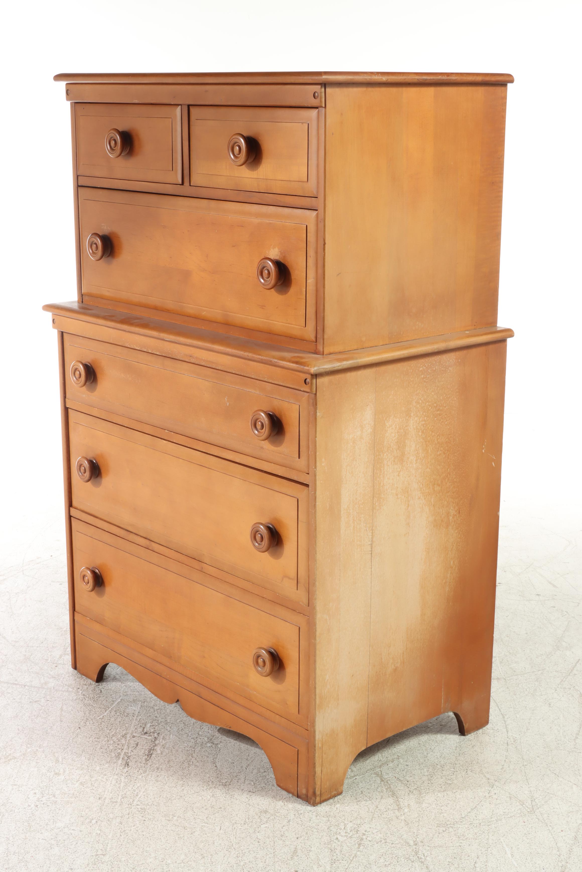 American Colonial Style Maple Six-Drawer Chest, Mid-20th Century