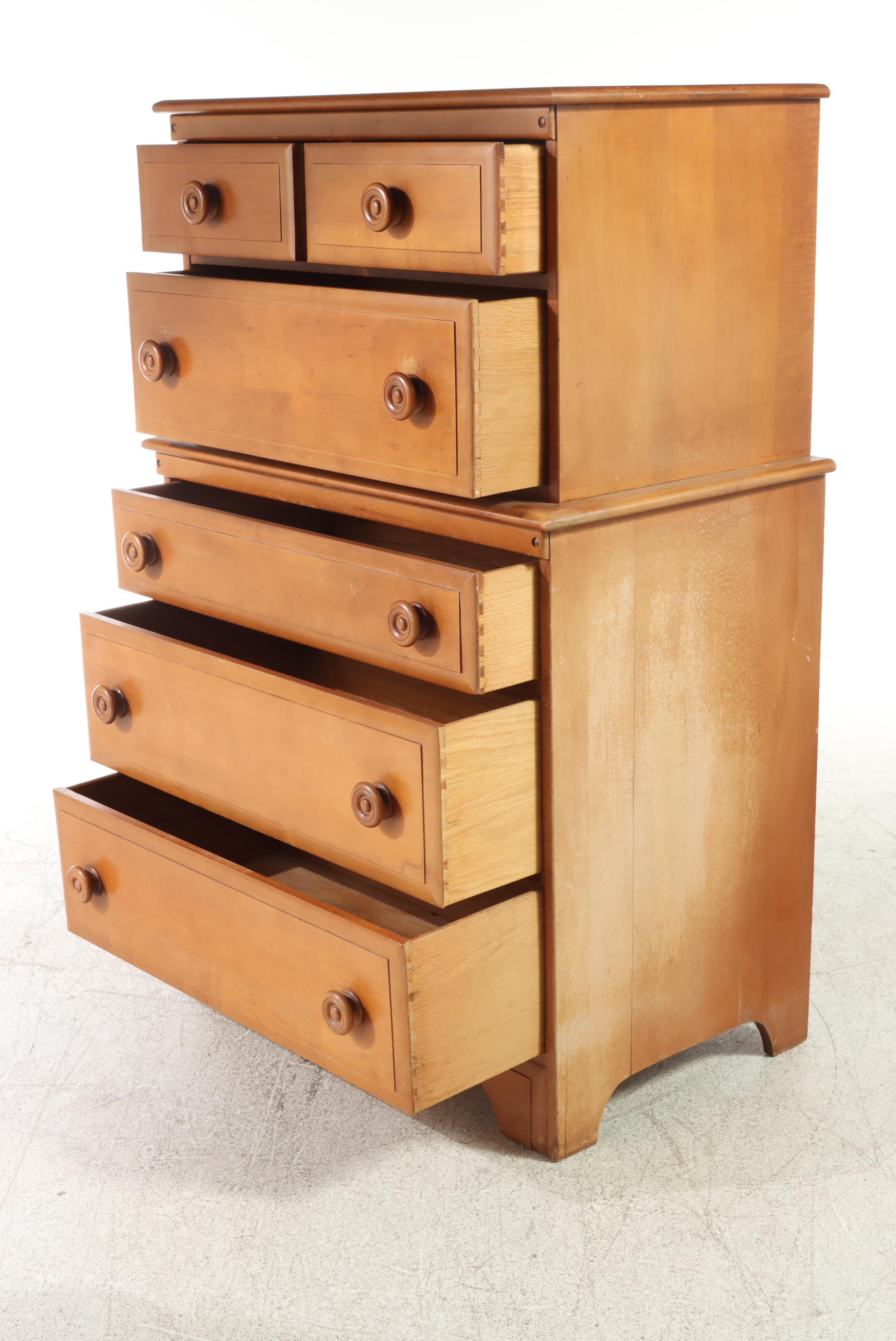 American Colonial Style Maple Six-Drawer Chest, Mid-20th Century