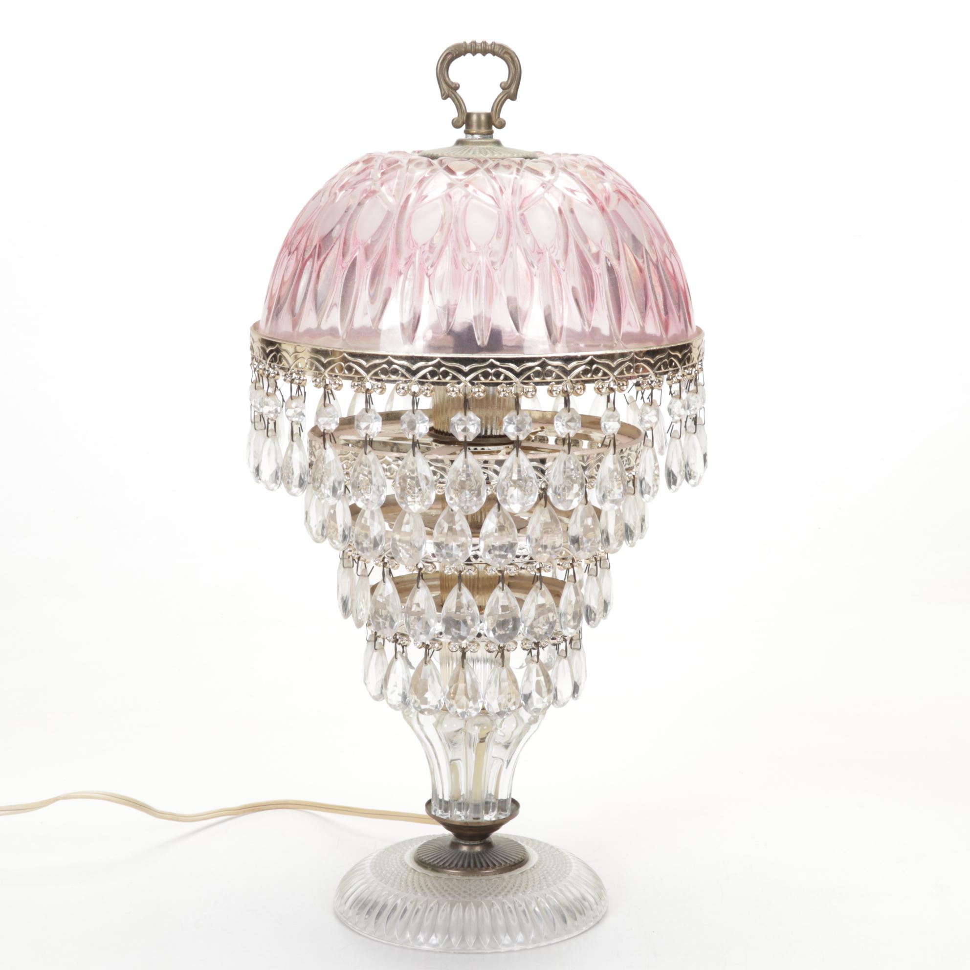 Pink Glass and Crystal Boudoir and Table Lamps, Attributed to Michelotti