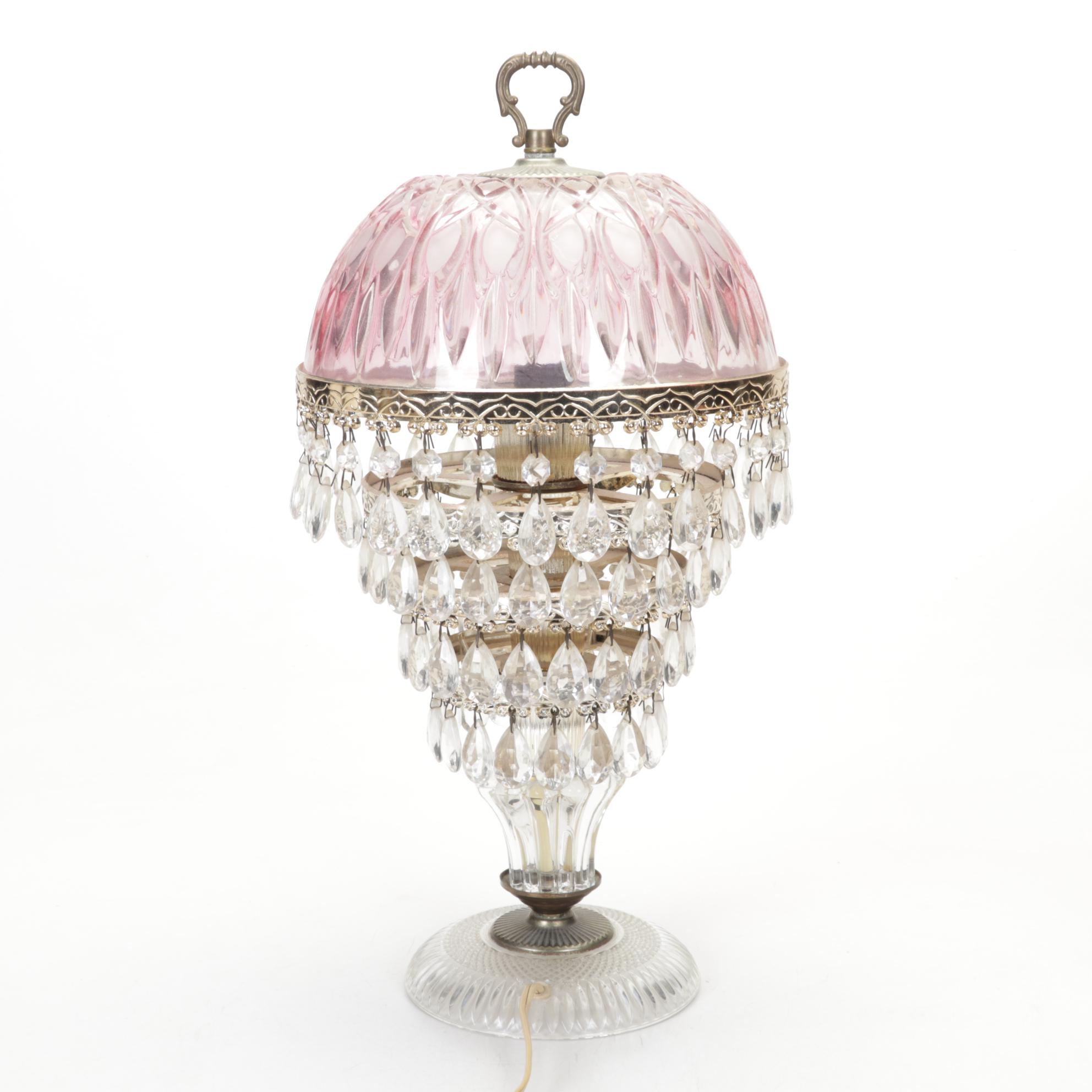 Pink Glass and Crystal Boudoir and Table Lamps, Attributed to Michelotti