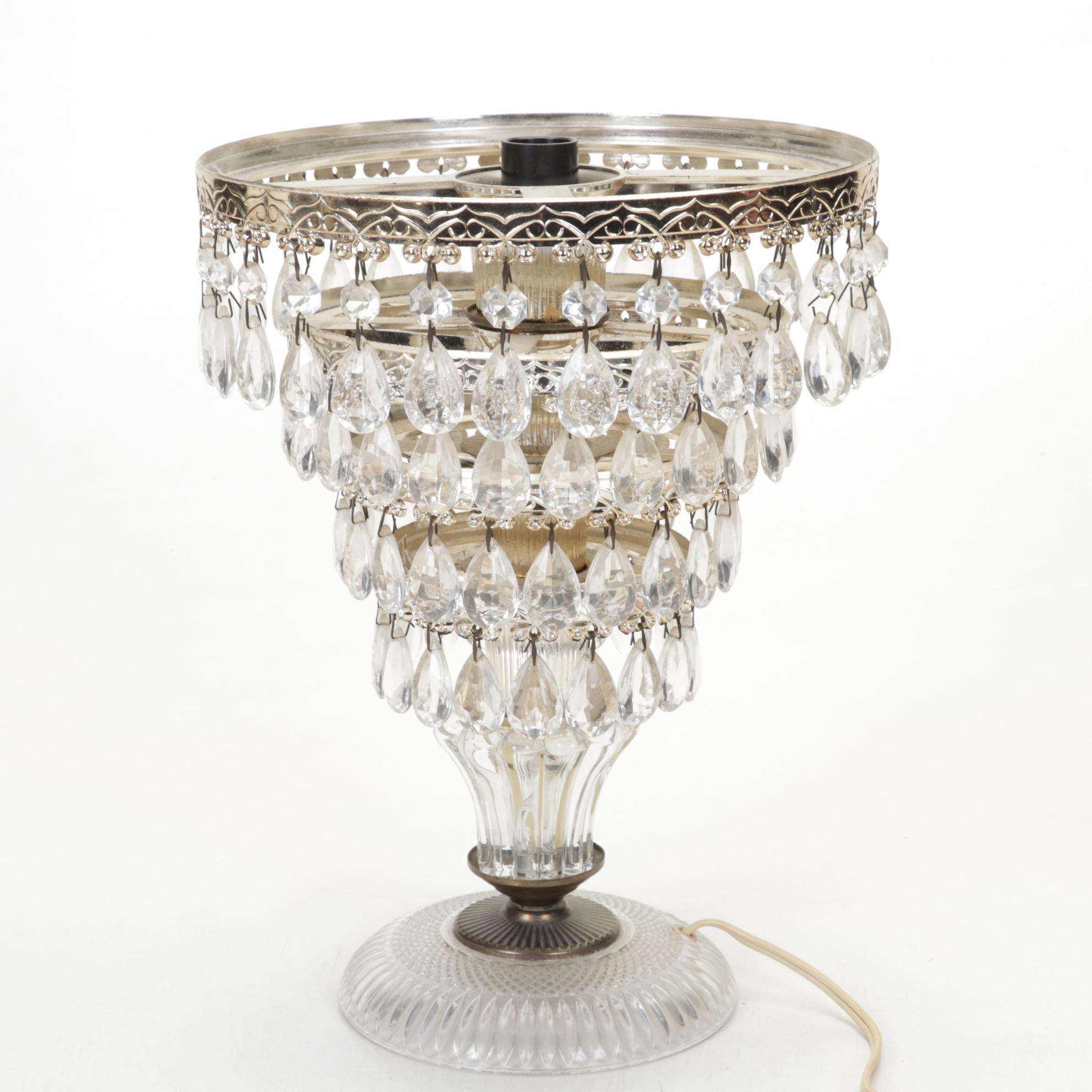 Pink Glass and Crystal Boudoir and Table Lamps, Attributed to Michelotti