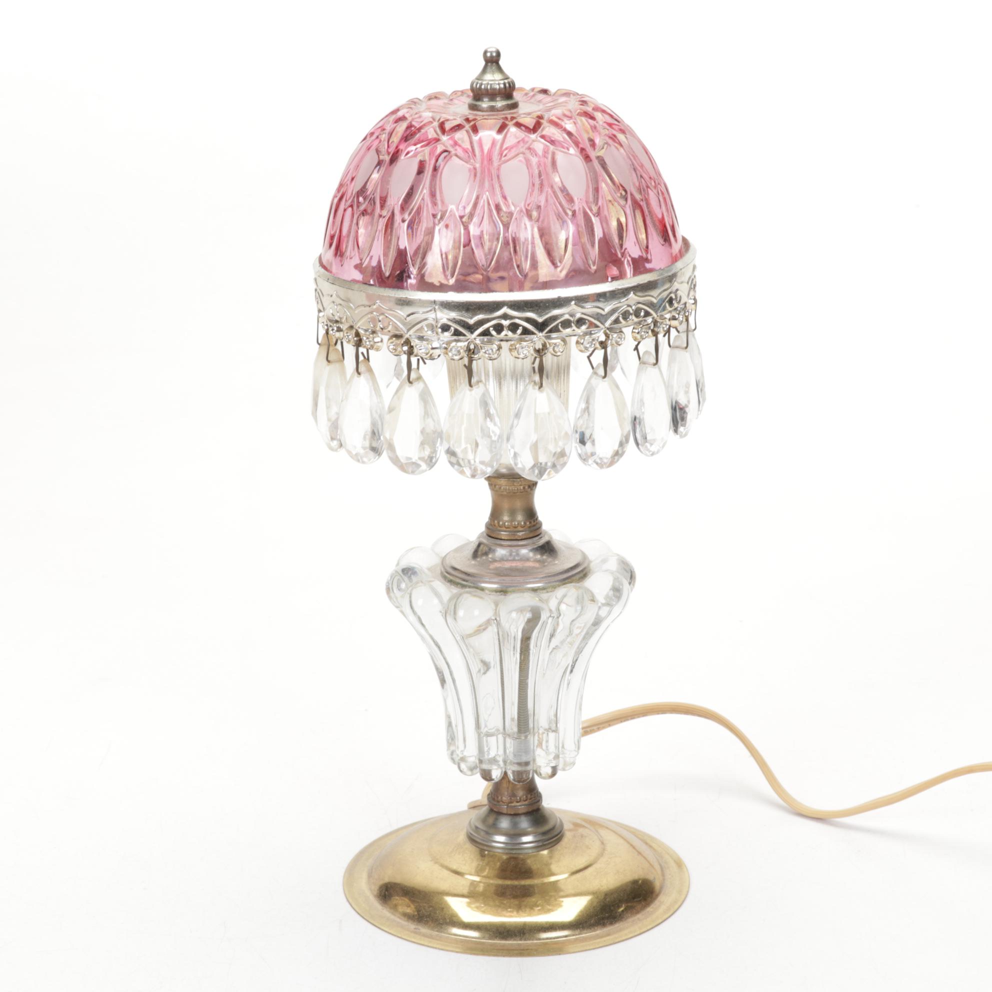 Pink Glass and Crystal Boudoir and Table Lamps, Attributed to Michelotti