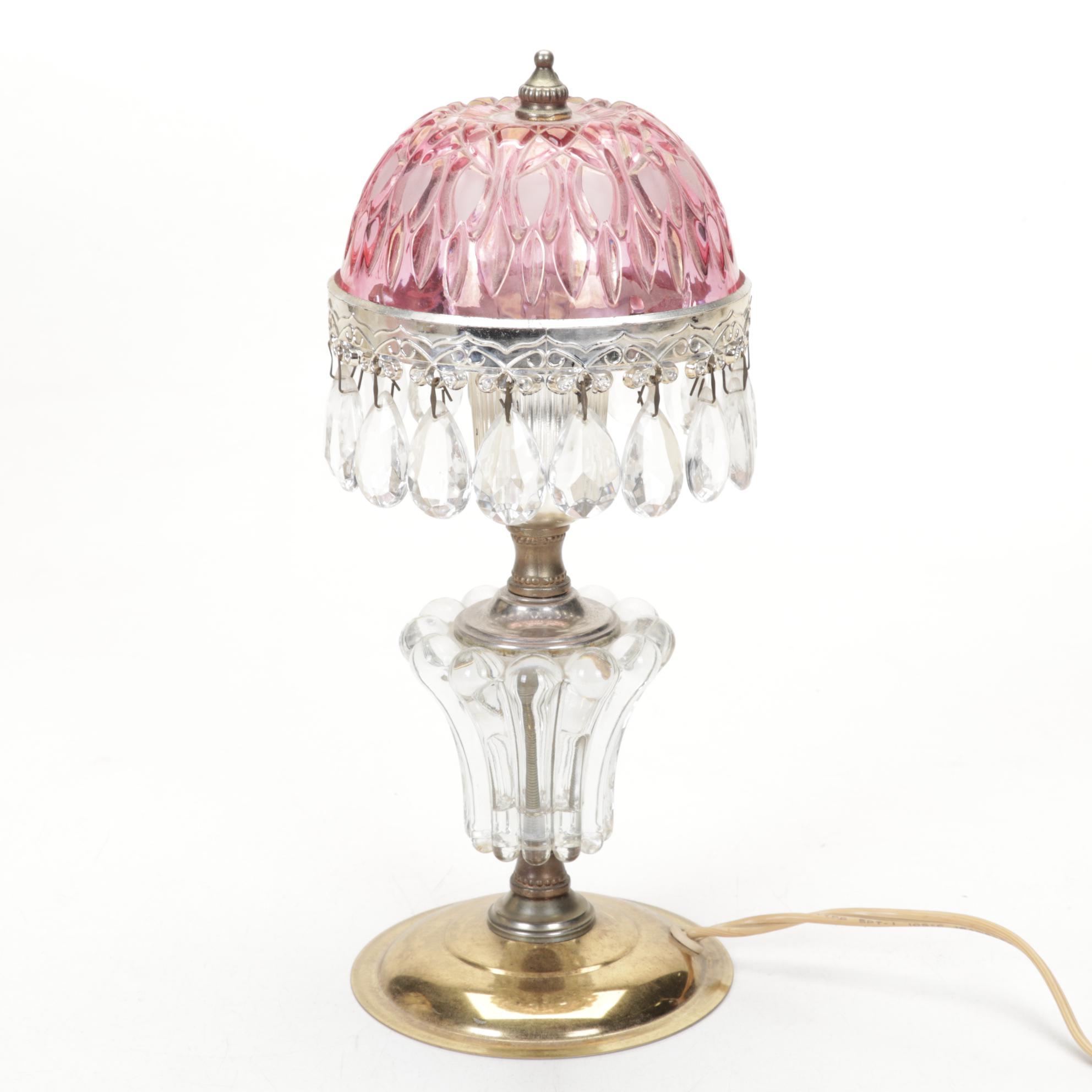 Pink Glass and Crystal Boudoir and Table Lamps, Attributed to Michelotti