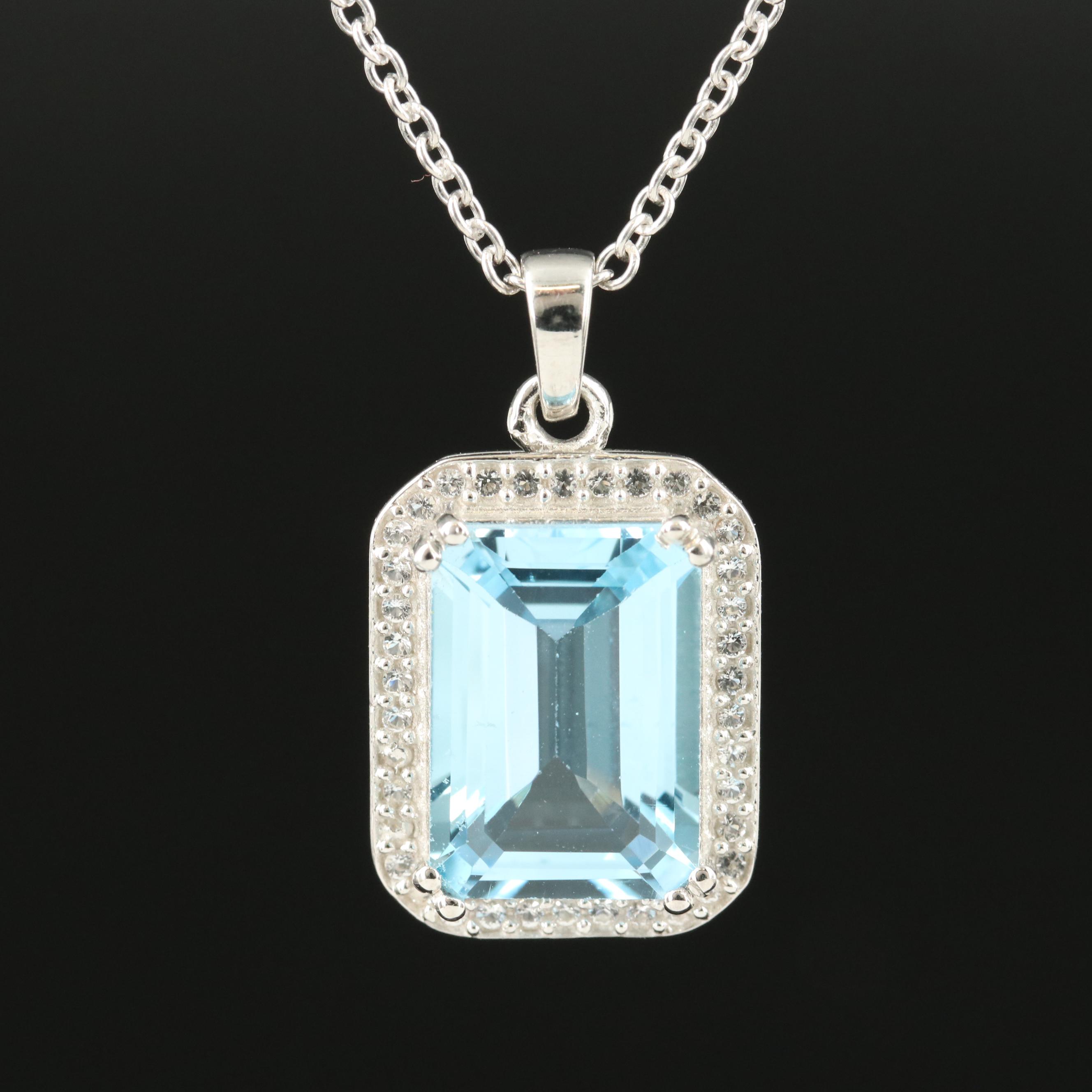 Sterling Sky Blue Topaz and White Topaz Pendant Necklace
